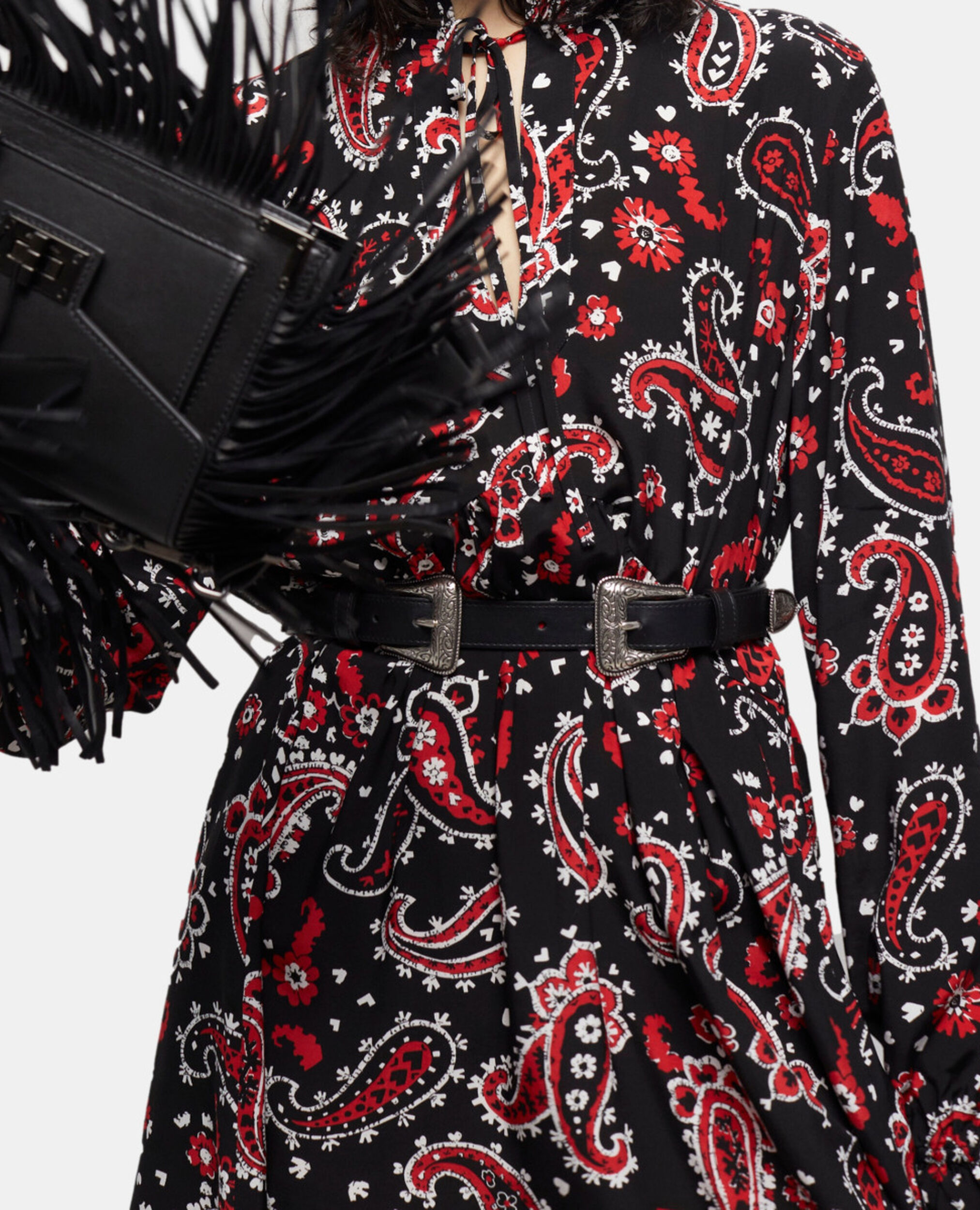 Kurzes Kleid mit Print, BLACK - RED, hi-res image number null