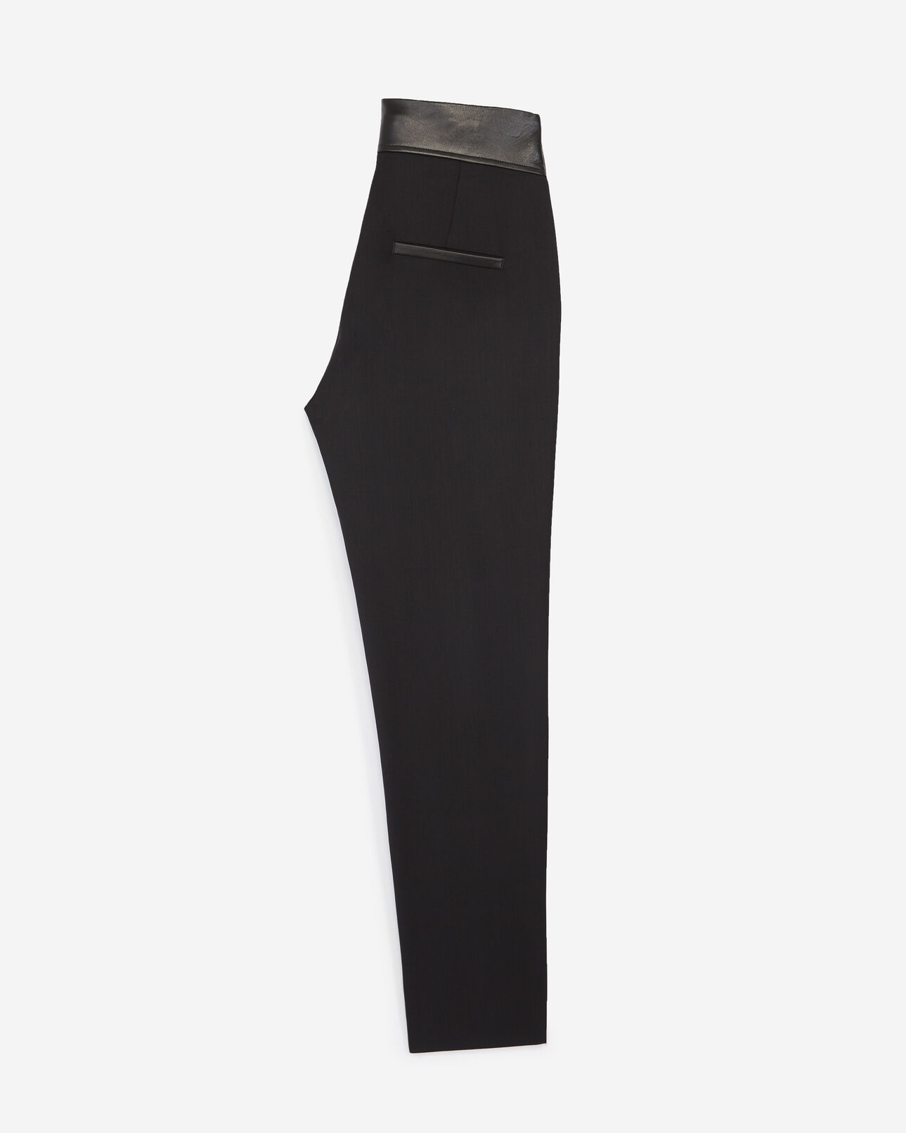 The Kooples FEMME BLACK pantalon taille haute noir laine détails cuir