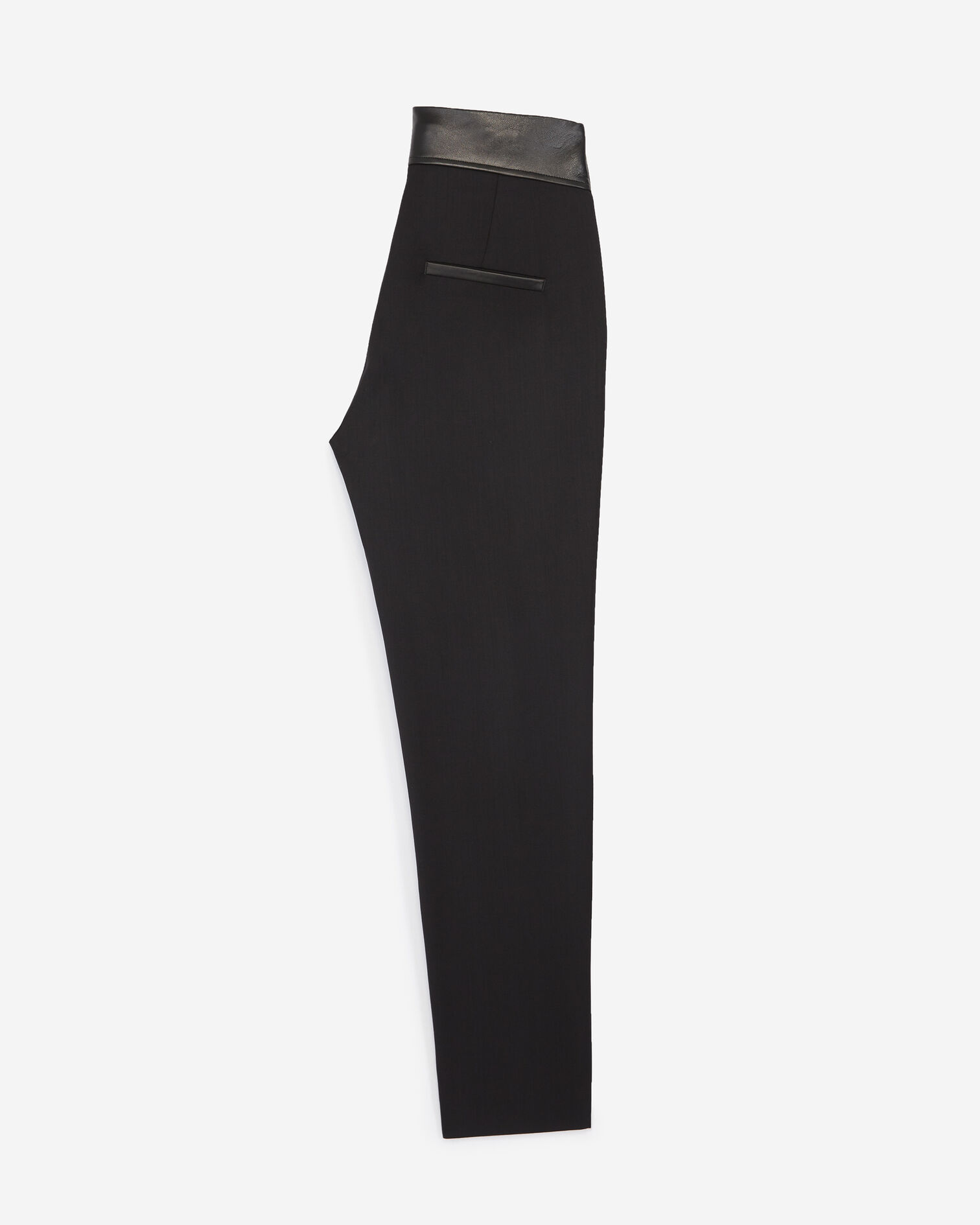 Pantalon taille haute noir laine détails cuir, BLACK, hi-res image number null