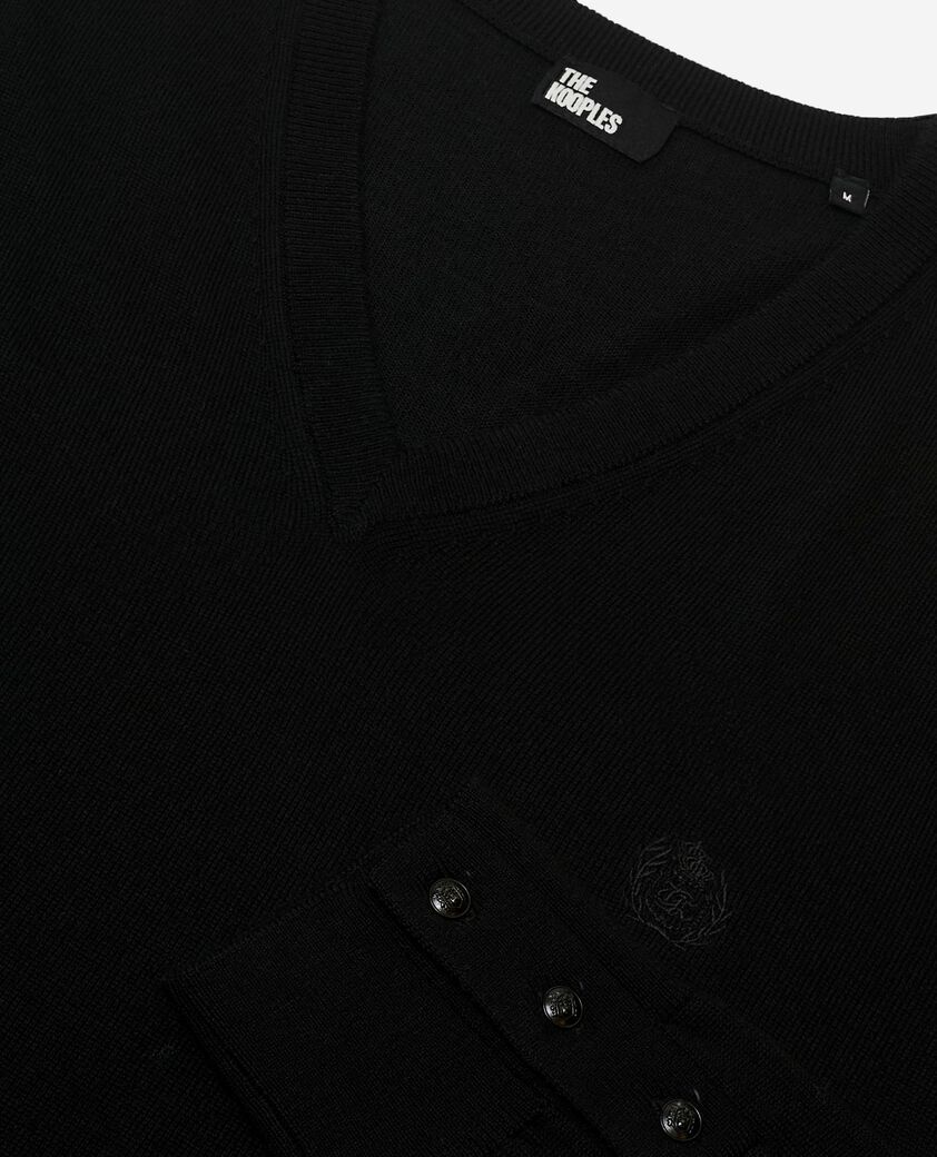 The Kooples HOMME BLACK pull col v en laine m&eacute;rinos noir