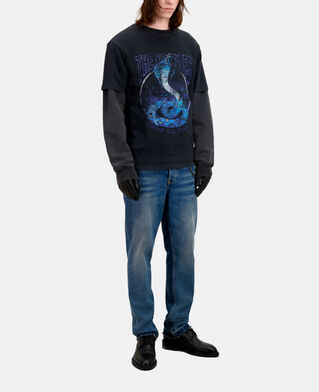 The Kooples MEN BLACK WASHED men's black t-shirt cobra serigraphy