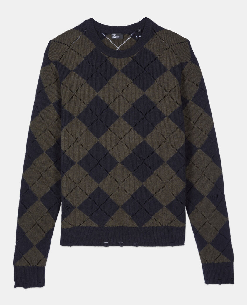 The Kooples HOMBRE GREEN NAVY jersey rombos negro caqui