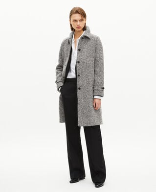 The Kooples FEMME BLANC / BLEU manteau long en tweed noir et blanc