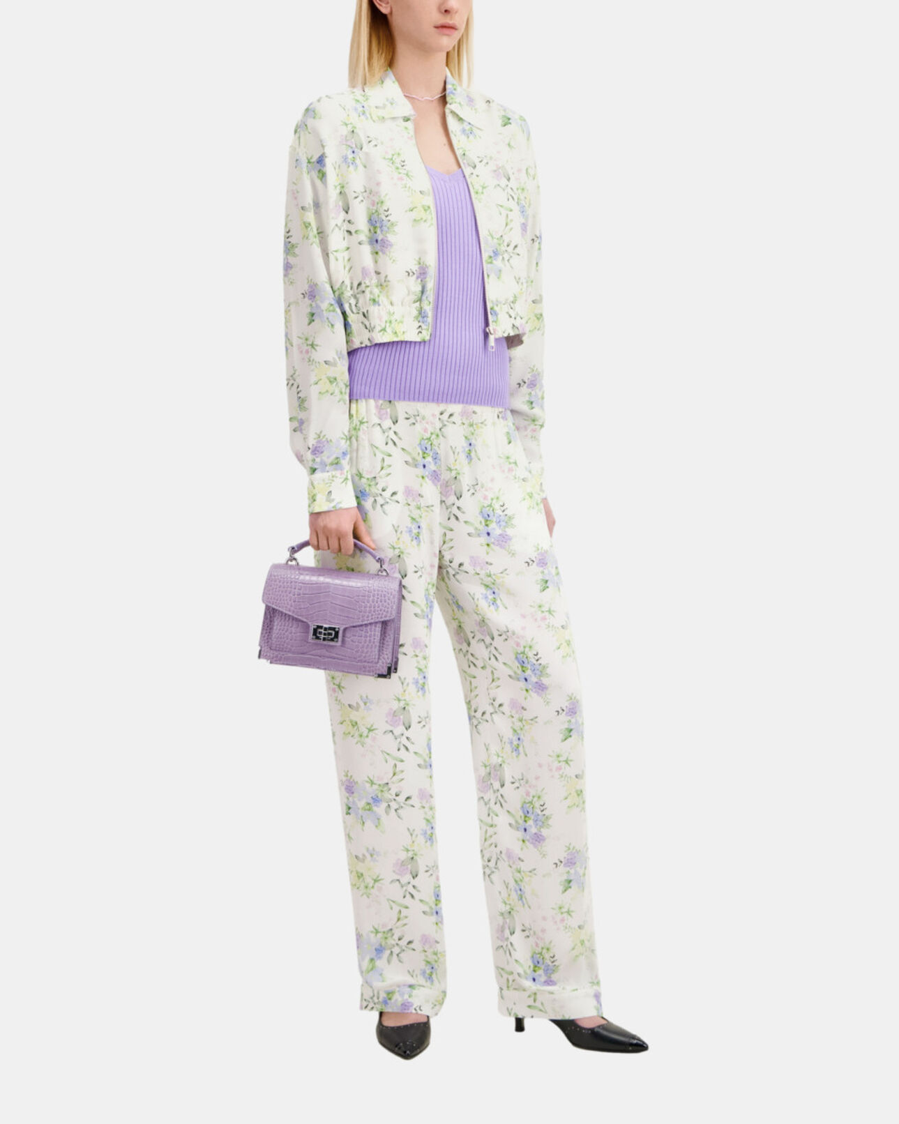 The Kooples FEMME LIGHT BLUE/WHITE chemise fleurie avec zip