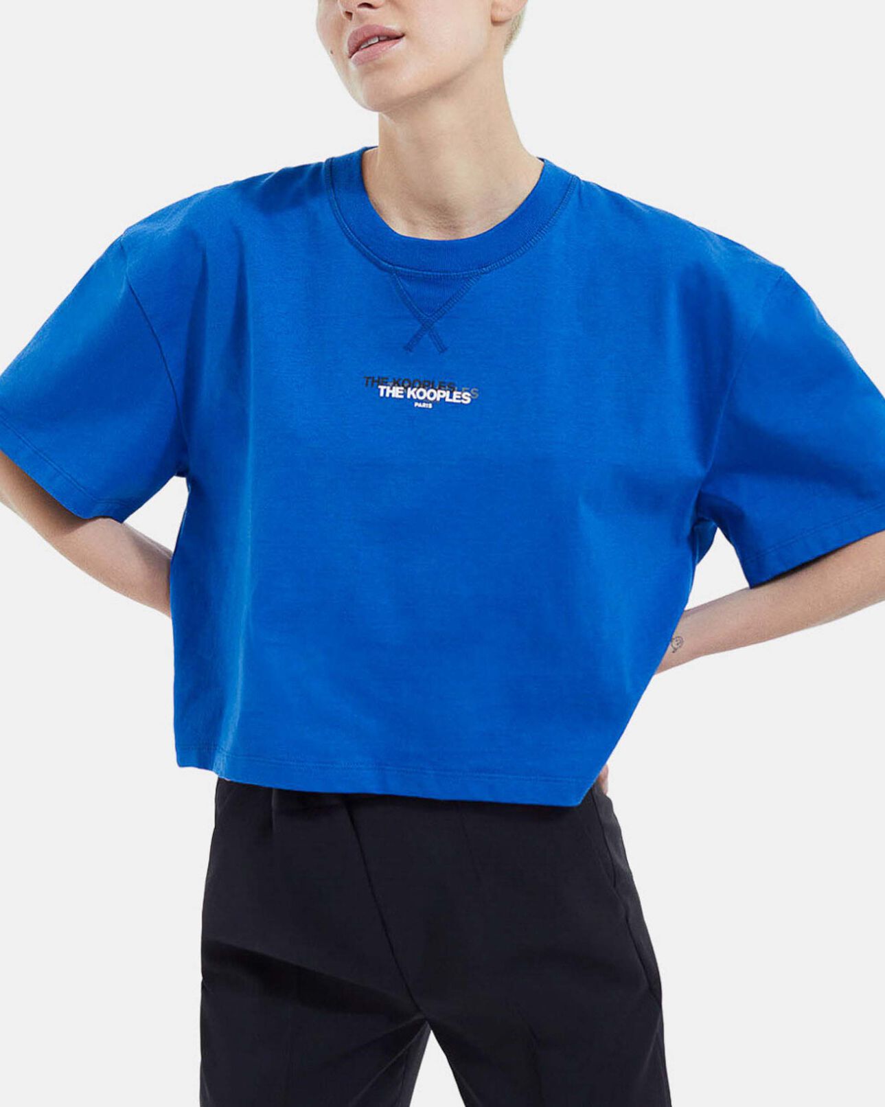 The Kooples WOMEN BLUE vibrant blue cotton t-shirt logo