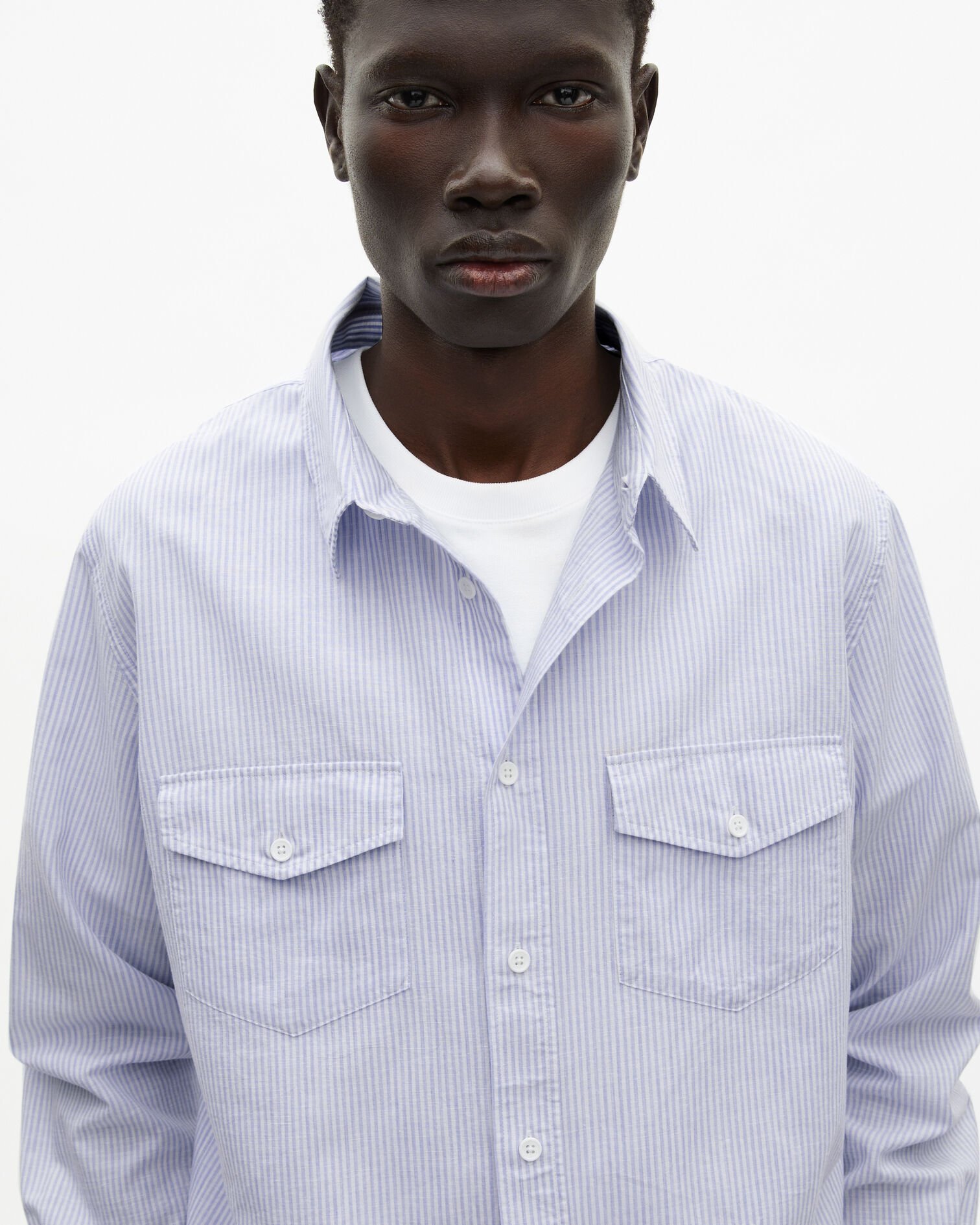 Blue striped shirt, BLUE WHITE, hi-res image number null