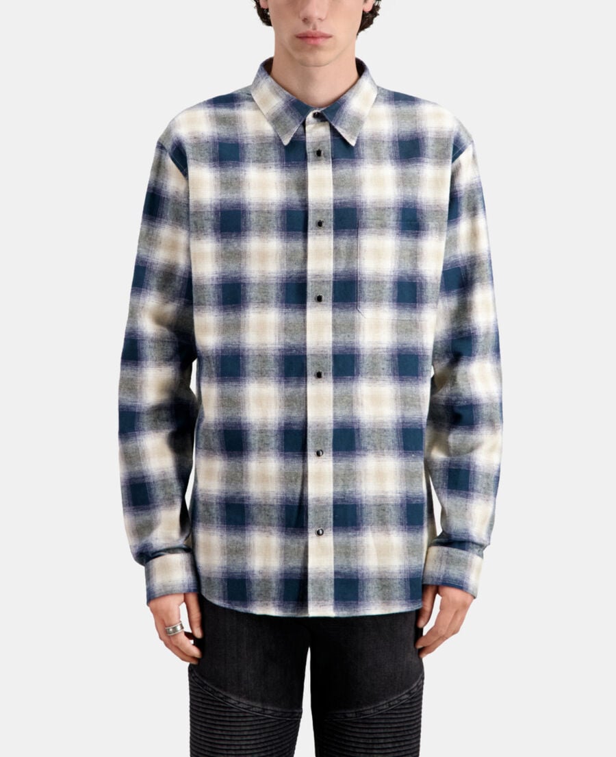 The Kooples MEN GREEN / NAVY / WHITE blue and green checkered overshirt