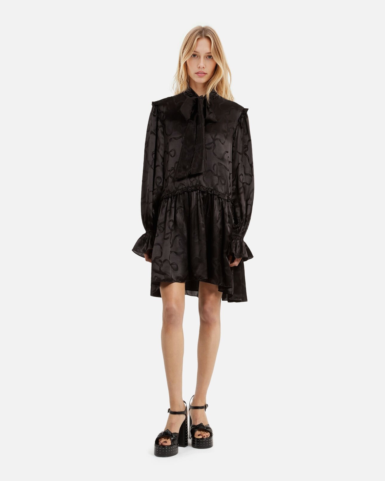The Kooples FEMME BLACK robe courte jacquard imprimé rubans