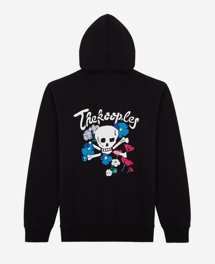 sweatshirt à capuche noir zippé avec broderies
