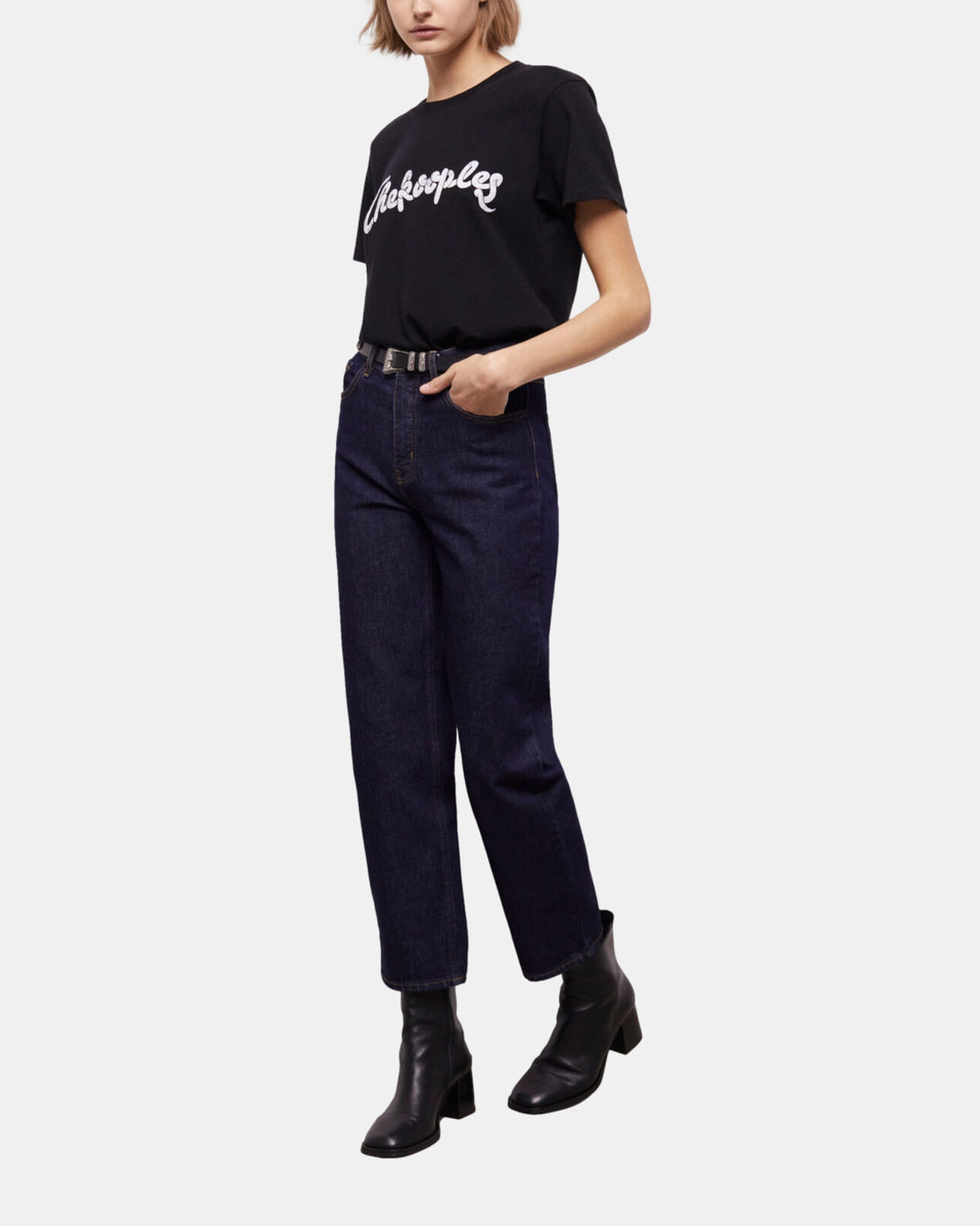The Kooples WOMEN BLACK WASHED women's black t-shirt with snake logo print