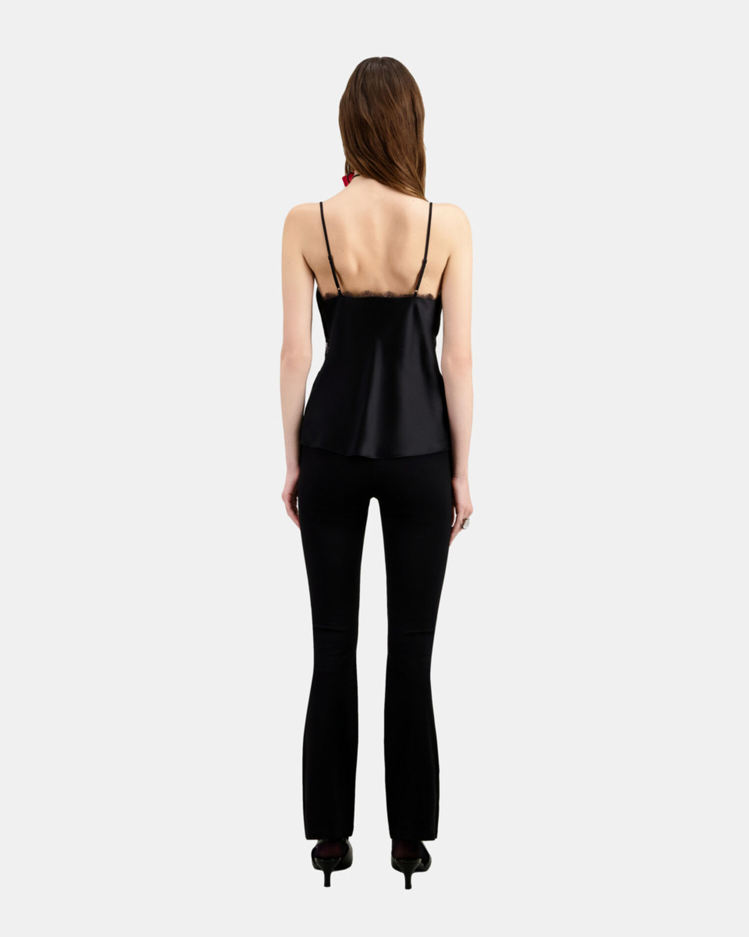Black silk camisole with lace, BLACK, hi-res image number null