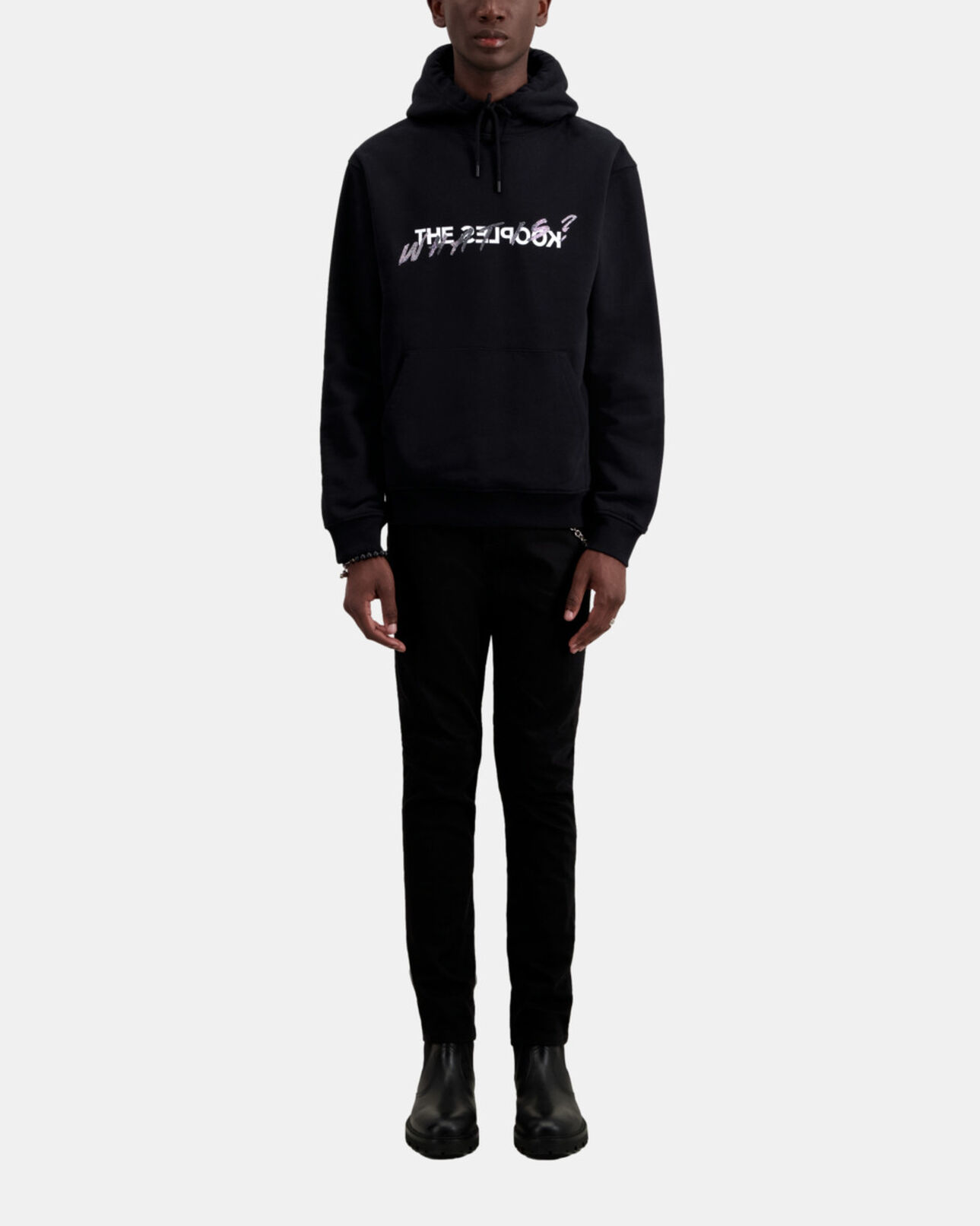 The Kooples HERREN BLACK herren schwarzes sweatshirt mit „what is“-schriftzug