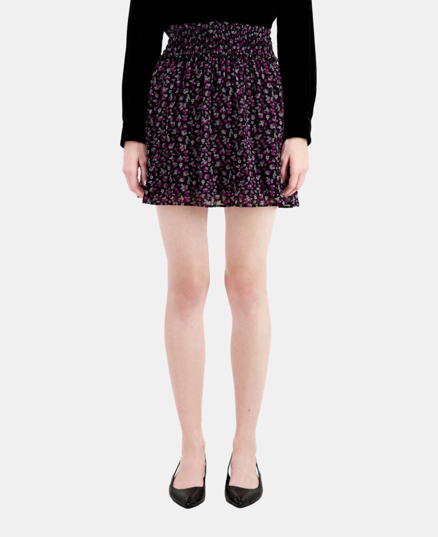 The Kooples WOMEN BLACK / PINK short printed skirt with smocking