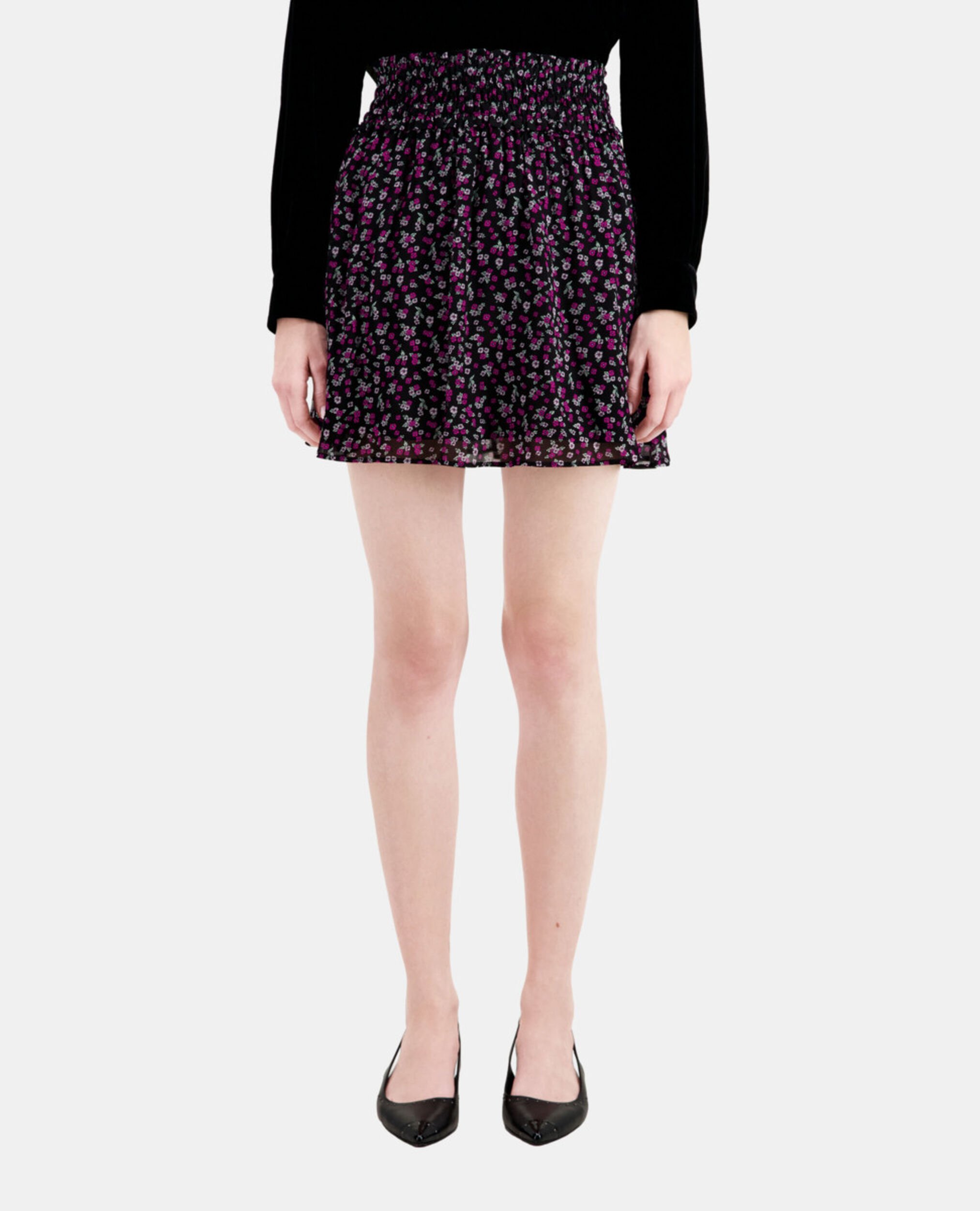 Short printed skirt with smocking, BLACK / PINK, hi-res image number null