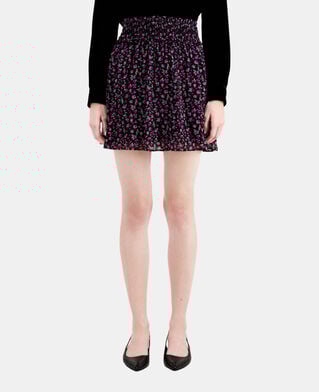 The Kooples WOMEN BLACK / PINK short printed skirt with smocking