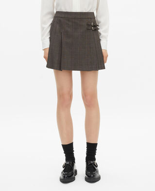 The Kooples WOMEN BROWN prince de galles short skirt in brown wool