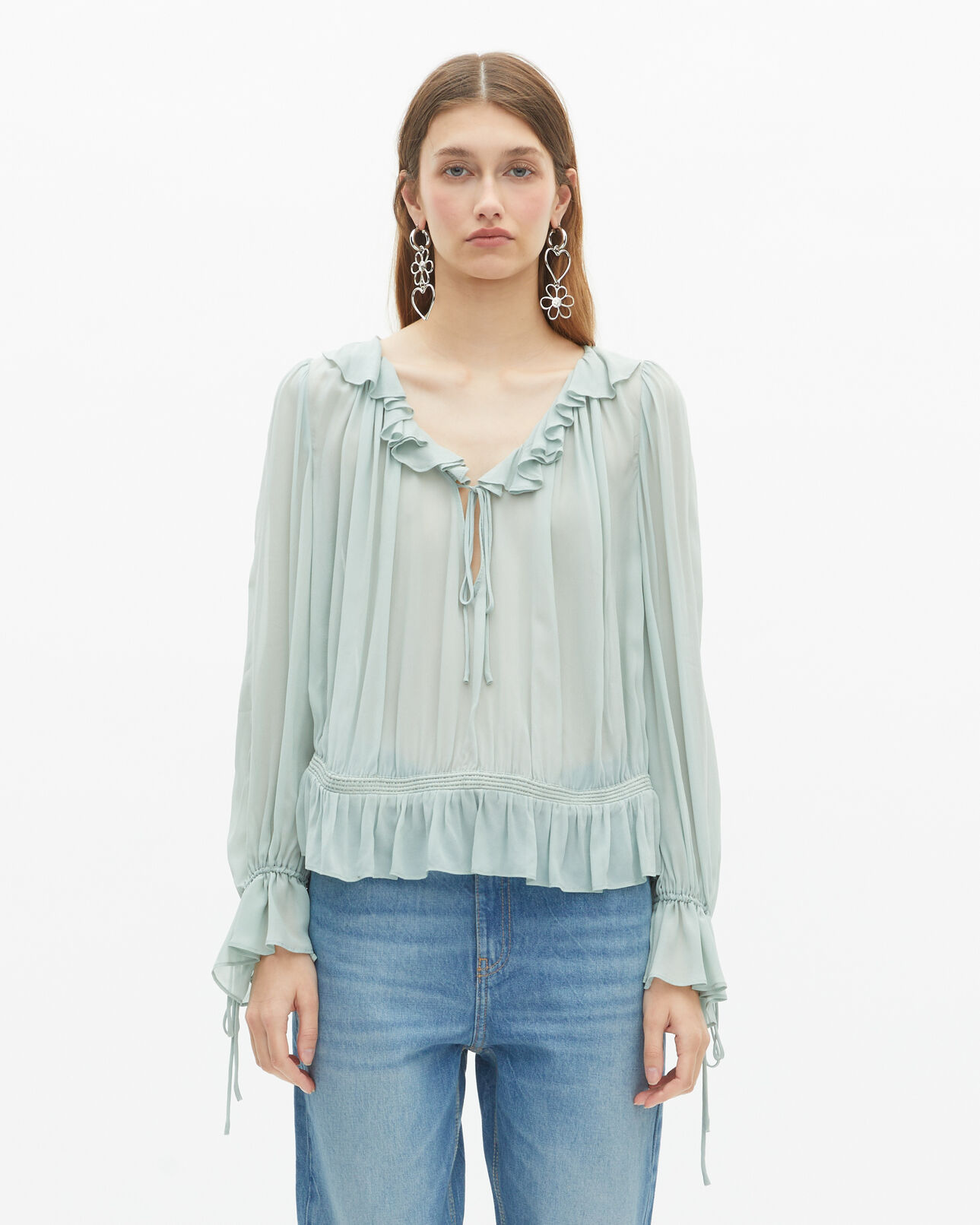 The Kooples WOMEN BLUE/GREEN blue ruffled blouse