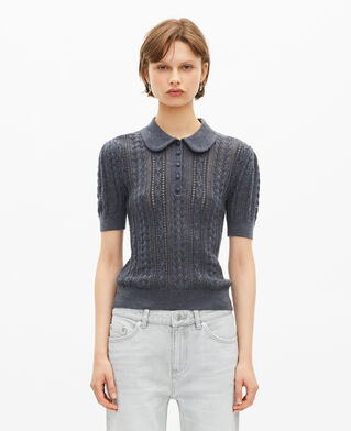 The Kooples FEMME ANTHRACITE pull manches courtes en laine mérinos gris