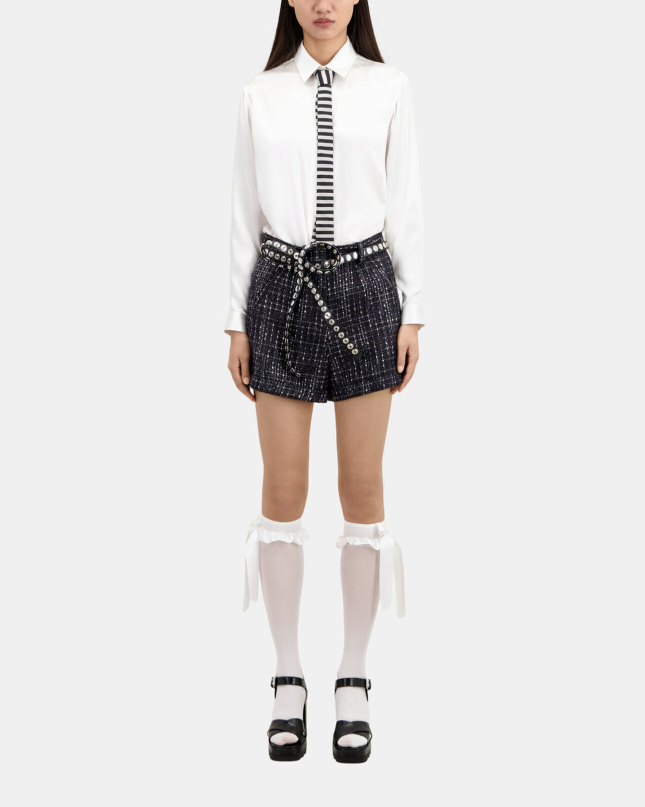 The Kooples FEMME BLACK WHITE short en tweed noir et blanc