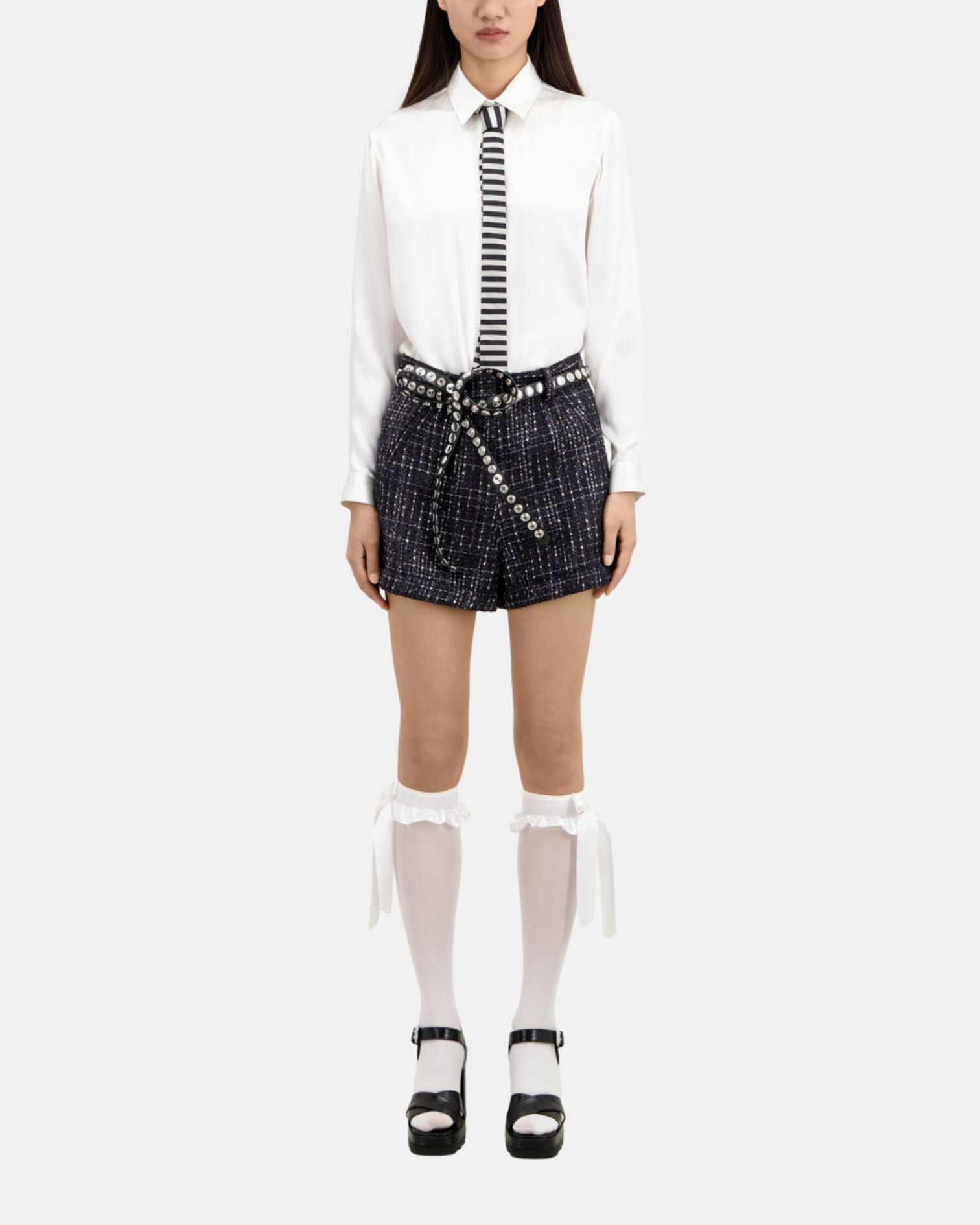 Short en tweed noir et blanc, BLACK WHITE, hi-res image number null