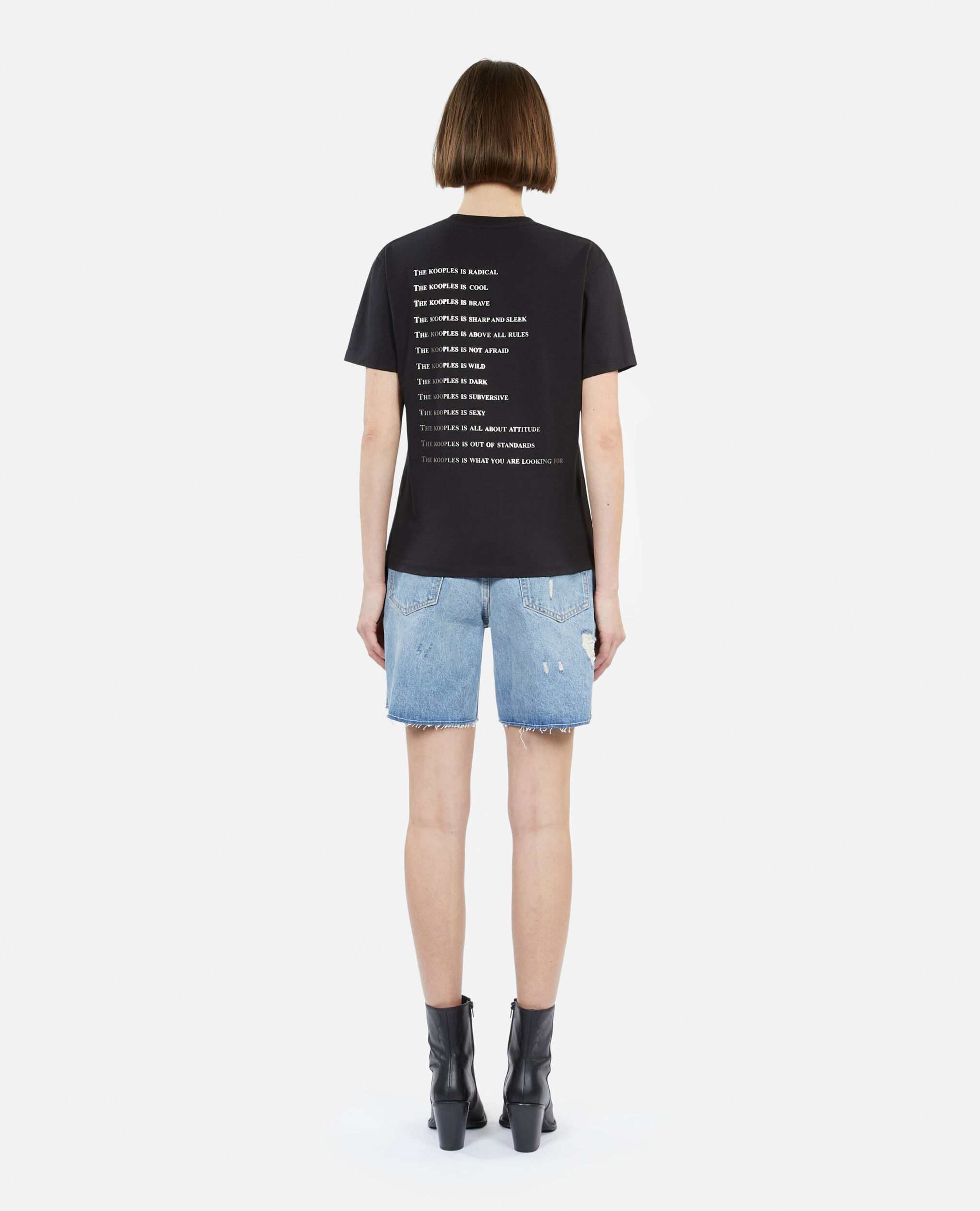 Schwarzes T-Shirt „What is“ mit Strassbesatz, BLACK, hi-res image number null