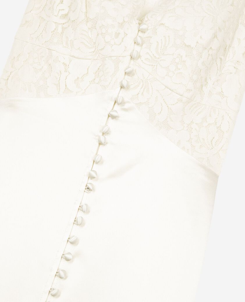 The Kooples FEMME LIGHT BEIGE robe longue en soie avec dentelle ecru