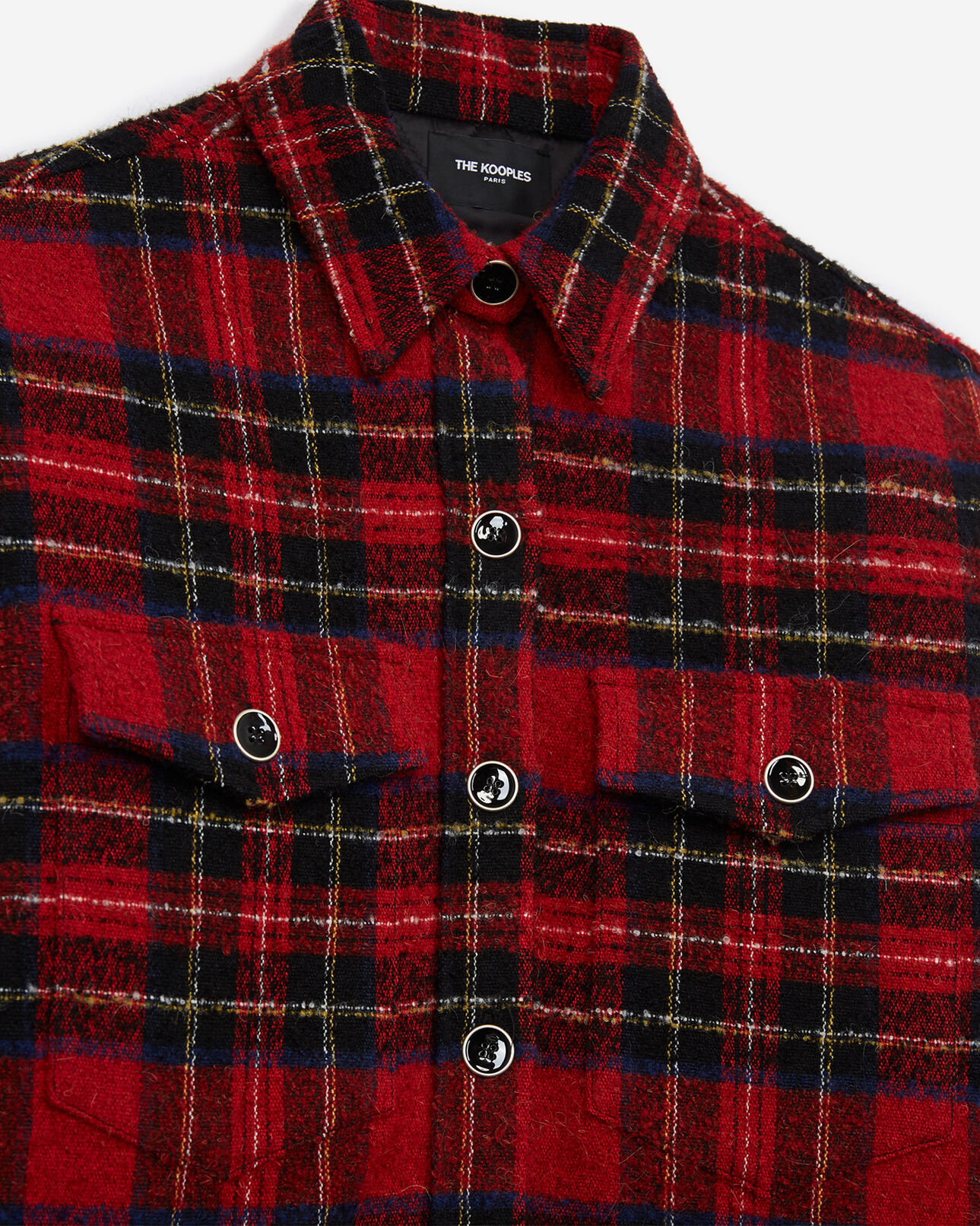 The Kooples FEMME BLACK - RED manteau bi-matière à carreaux