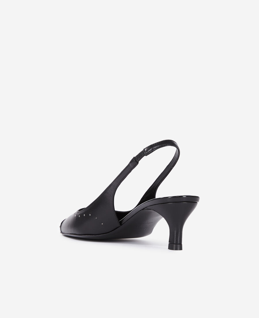 escarpins à bride arrière en cuir noir avec clous