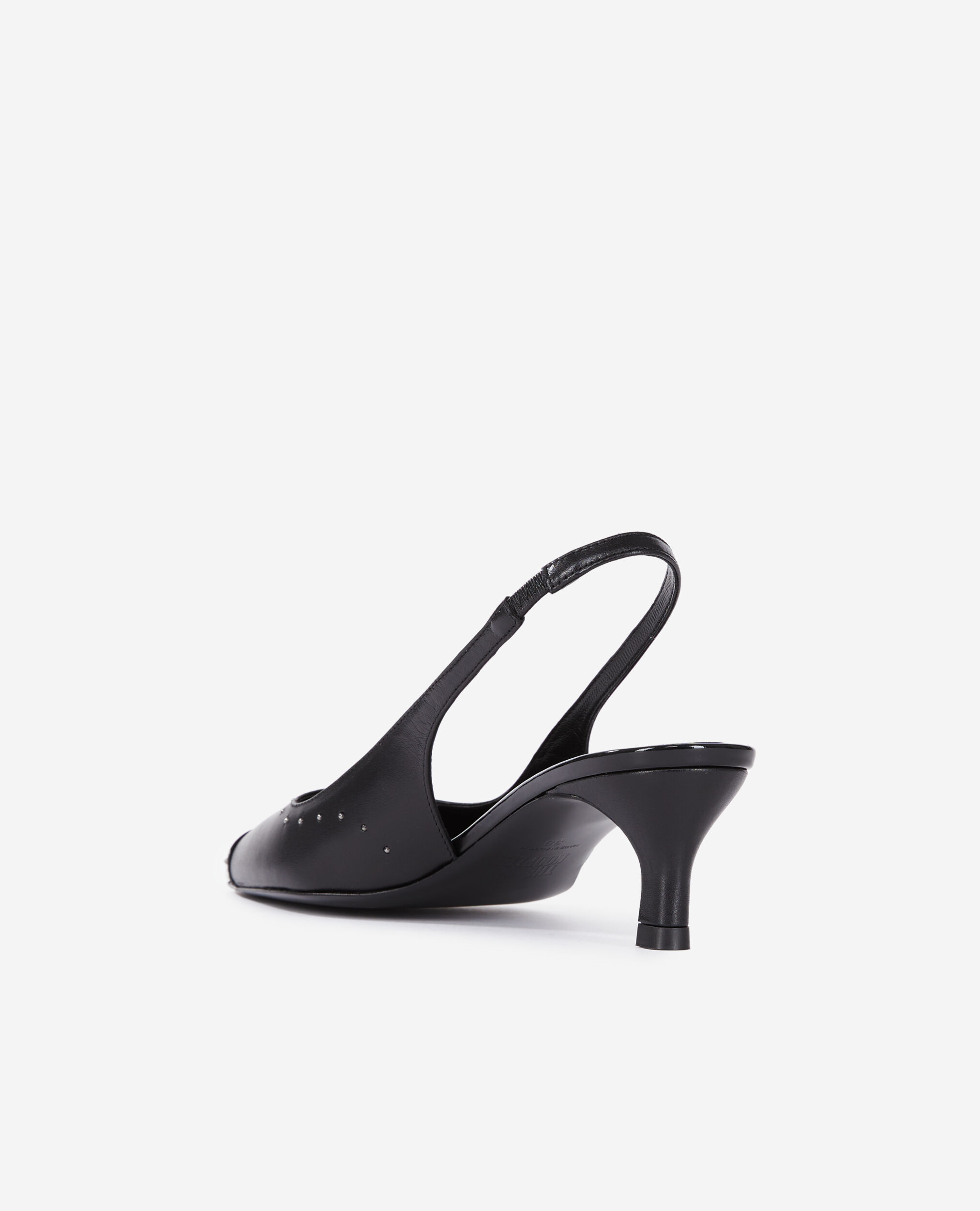 Escarpins à bride arrière en cuir noir avec clous, BLACK, hi-res image number null
