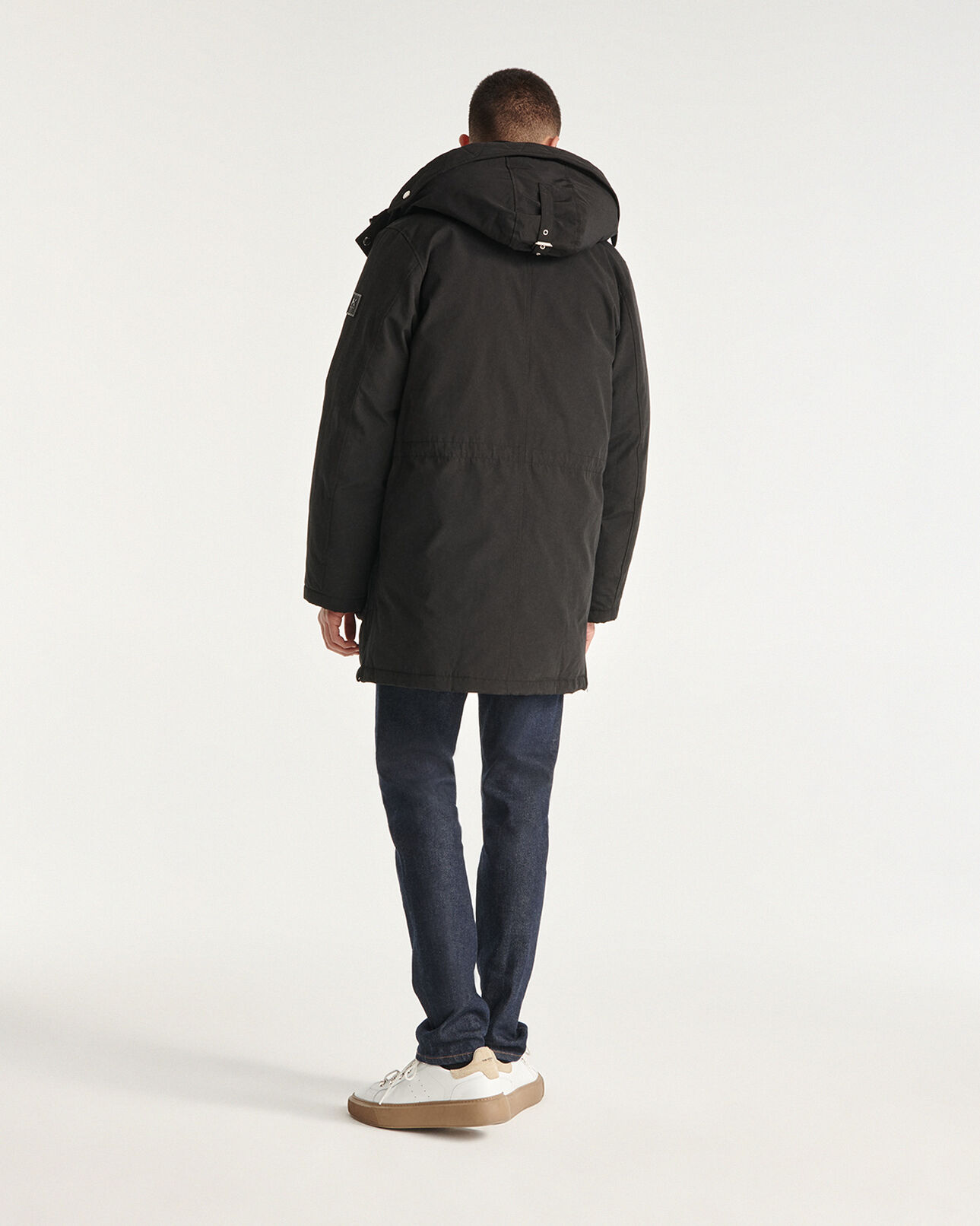 The Kooples HOMME BLACK parka noir capuche et poches logo gomme