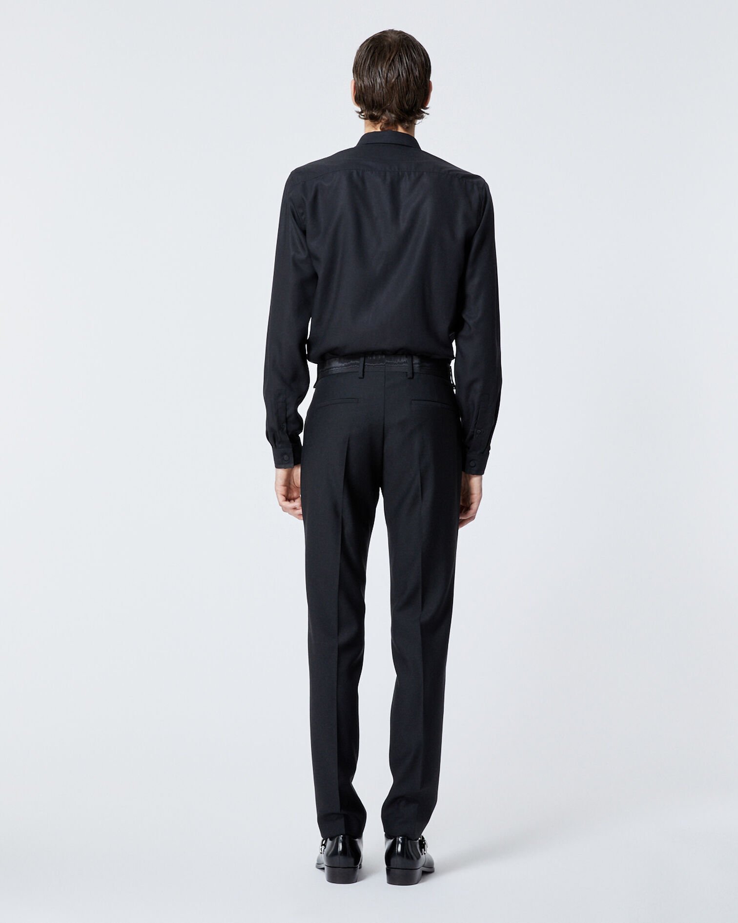 Fitted black dinner trousers in wool, BLACK, hi-res image number null