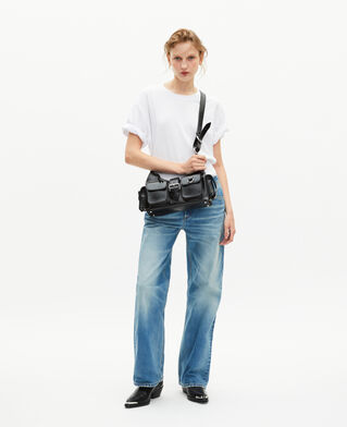 The Kooples F BLACK amelia bag strap in black cracked leather