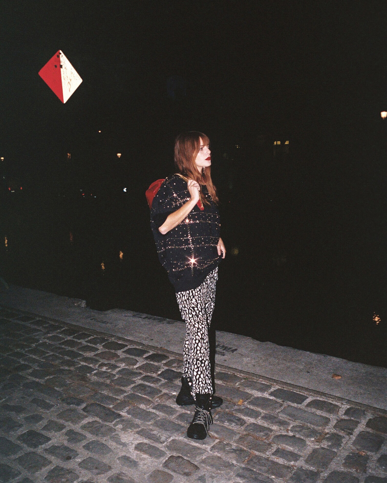 Floaty silk blend trousers with white leopard print, BLACK / WHITE, hi-res image number null