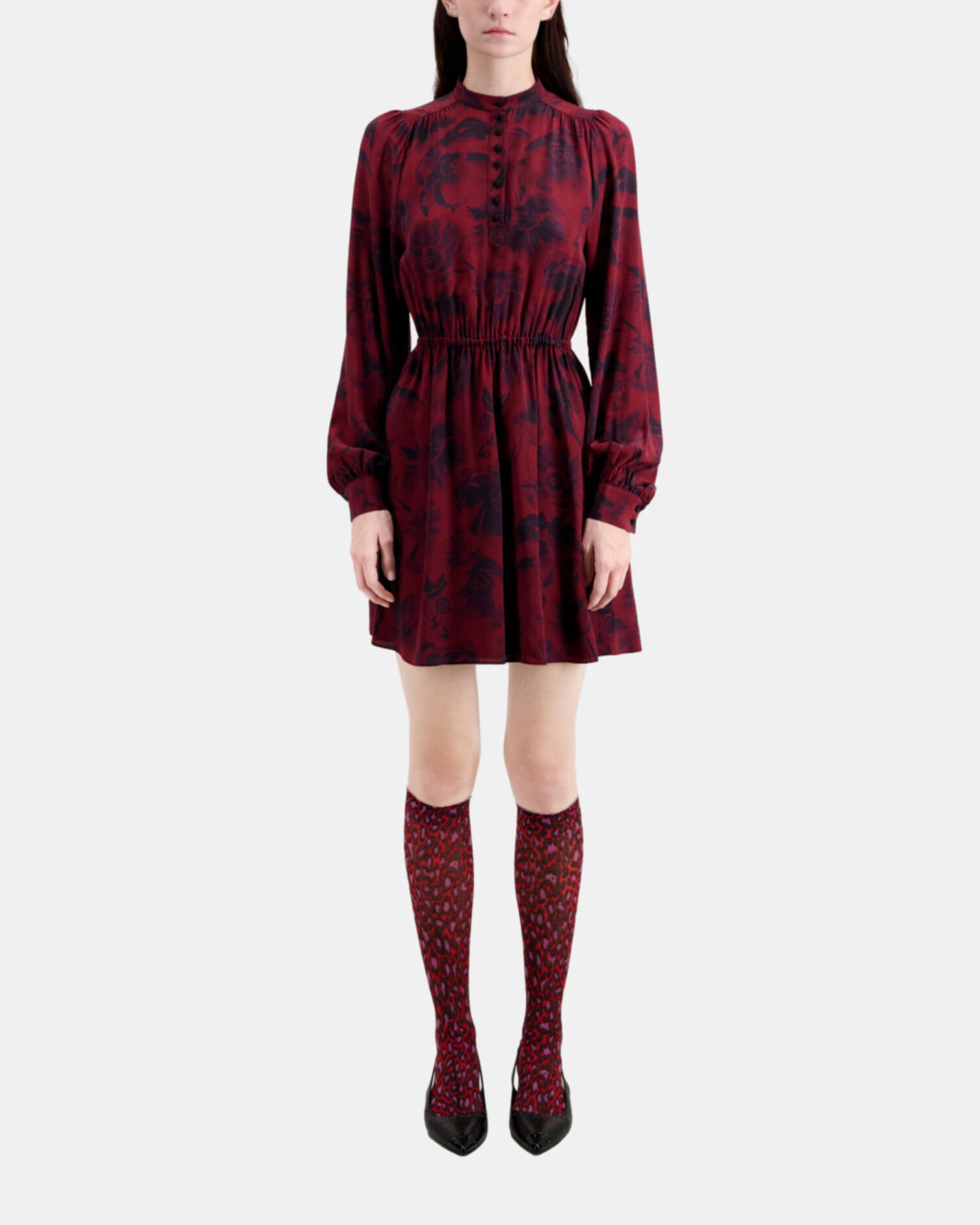 Robe courte imprimée, BLACK - BURGUNDY, hi-res image number null
