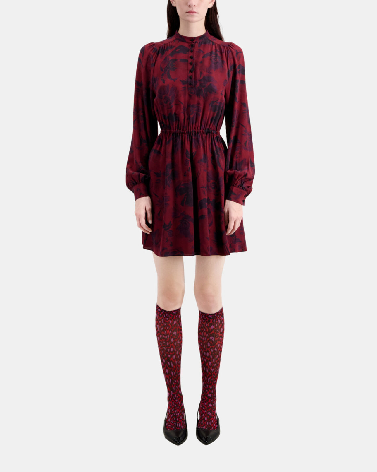 The Kooples FEMME BLACK - BURGUNDY robe courte imprimée