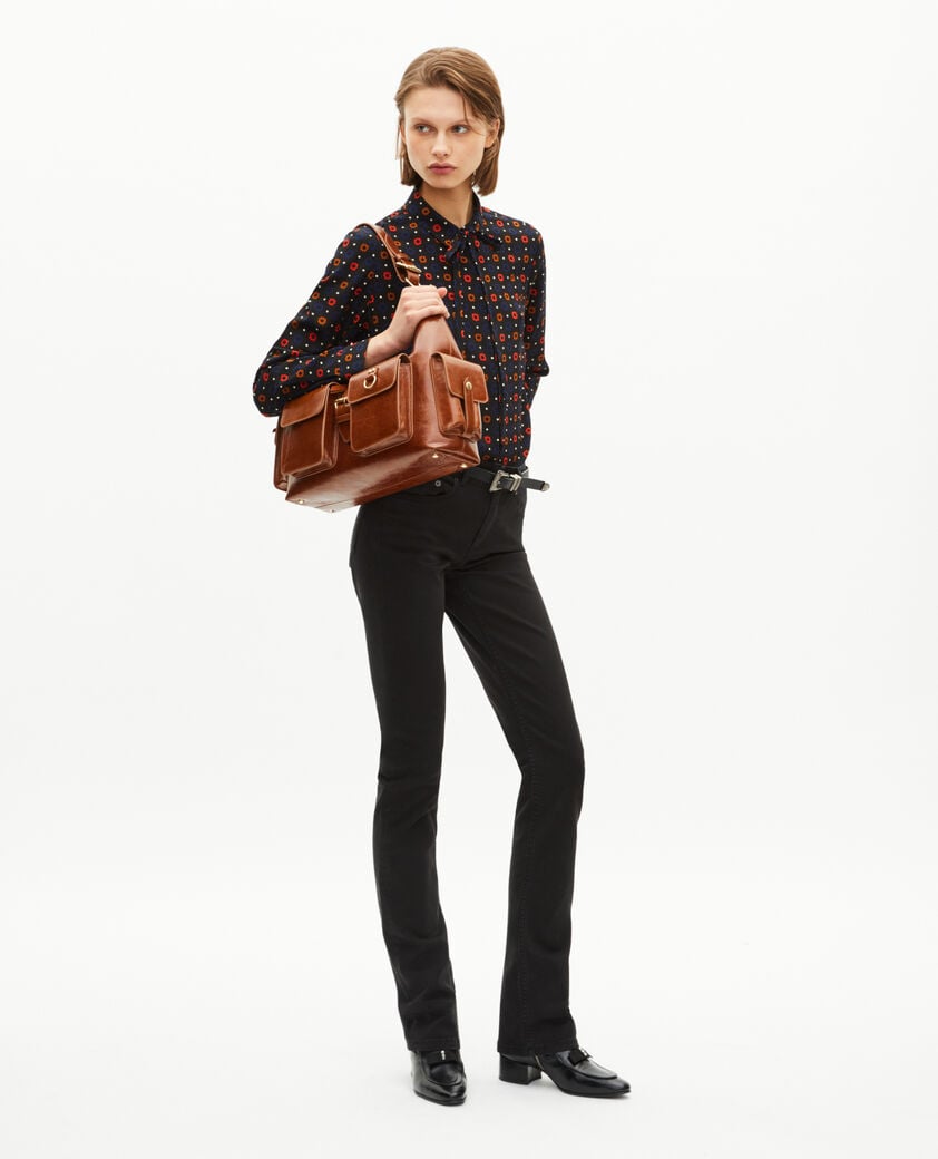 The Kooples WOMEN BLACK MELANGE black silk blend polka dot and floral print shirt