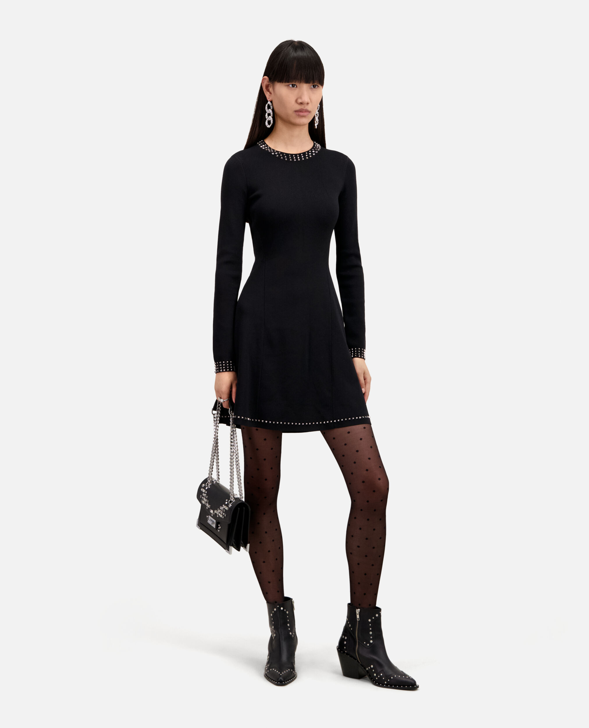 Short black dress with spikes, BLACK, hi-res image number null