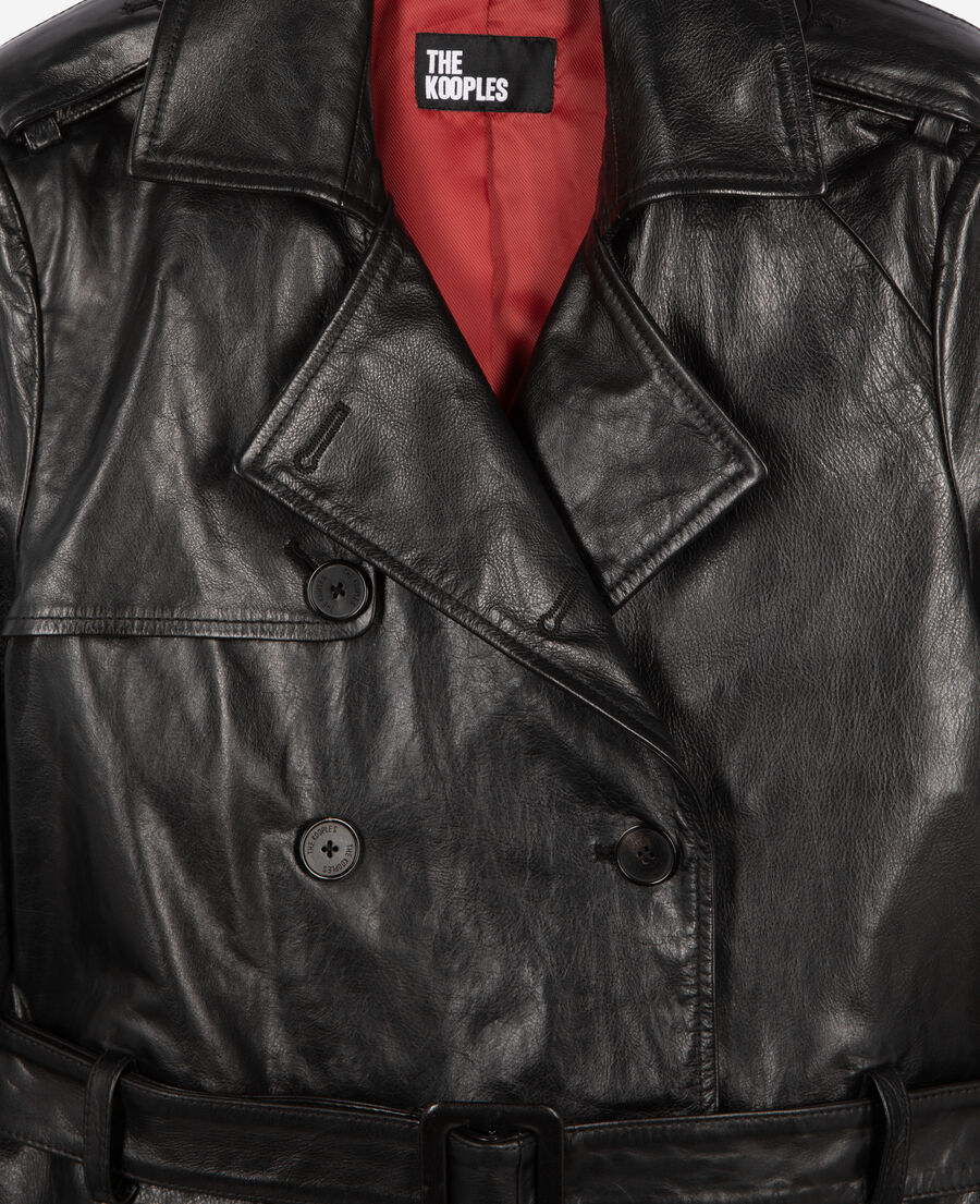 The Kooples DAMEN BLACK langer, schwarzer trenchcoat aus leder