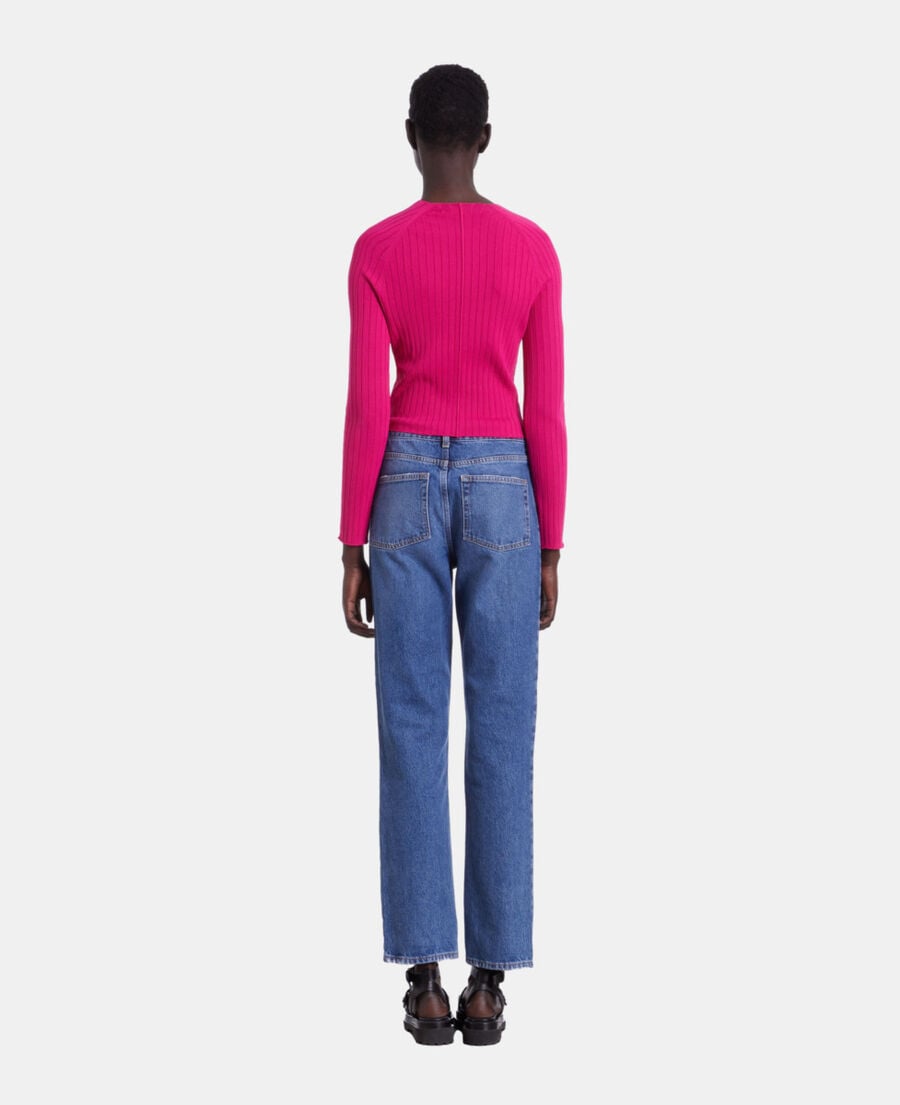 The Kooples DAMEN RASPBERRY fuchsienroter pullover mit gerippten details