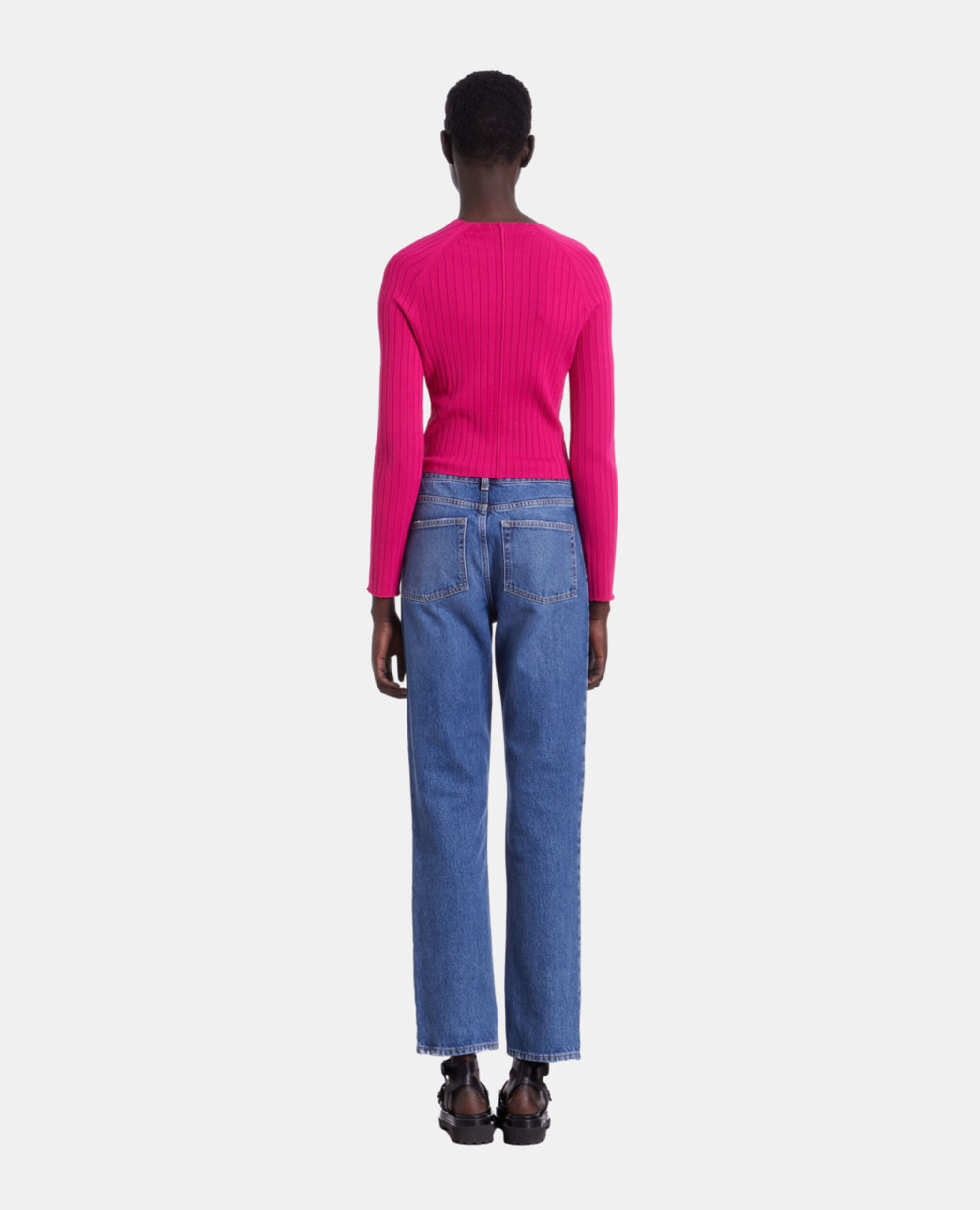 Fuchsienroter Pullover mit gerippten Details, RASPBERRY, hi-res image number null