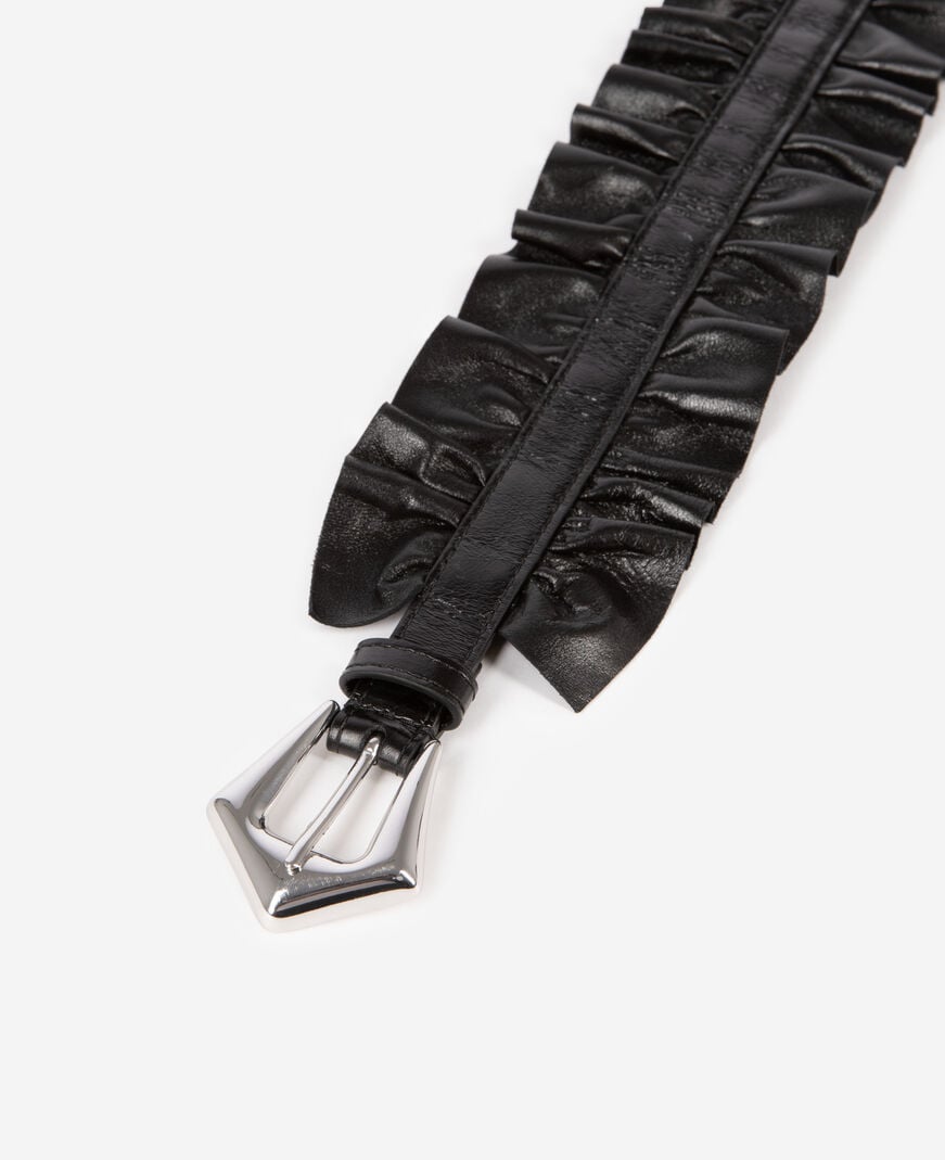 The Kooples DAMEN BLACK breiter gürtel mit raffungen aus schwarzem leder