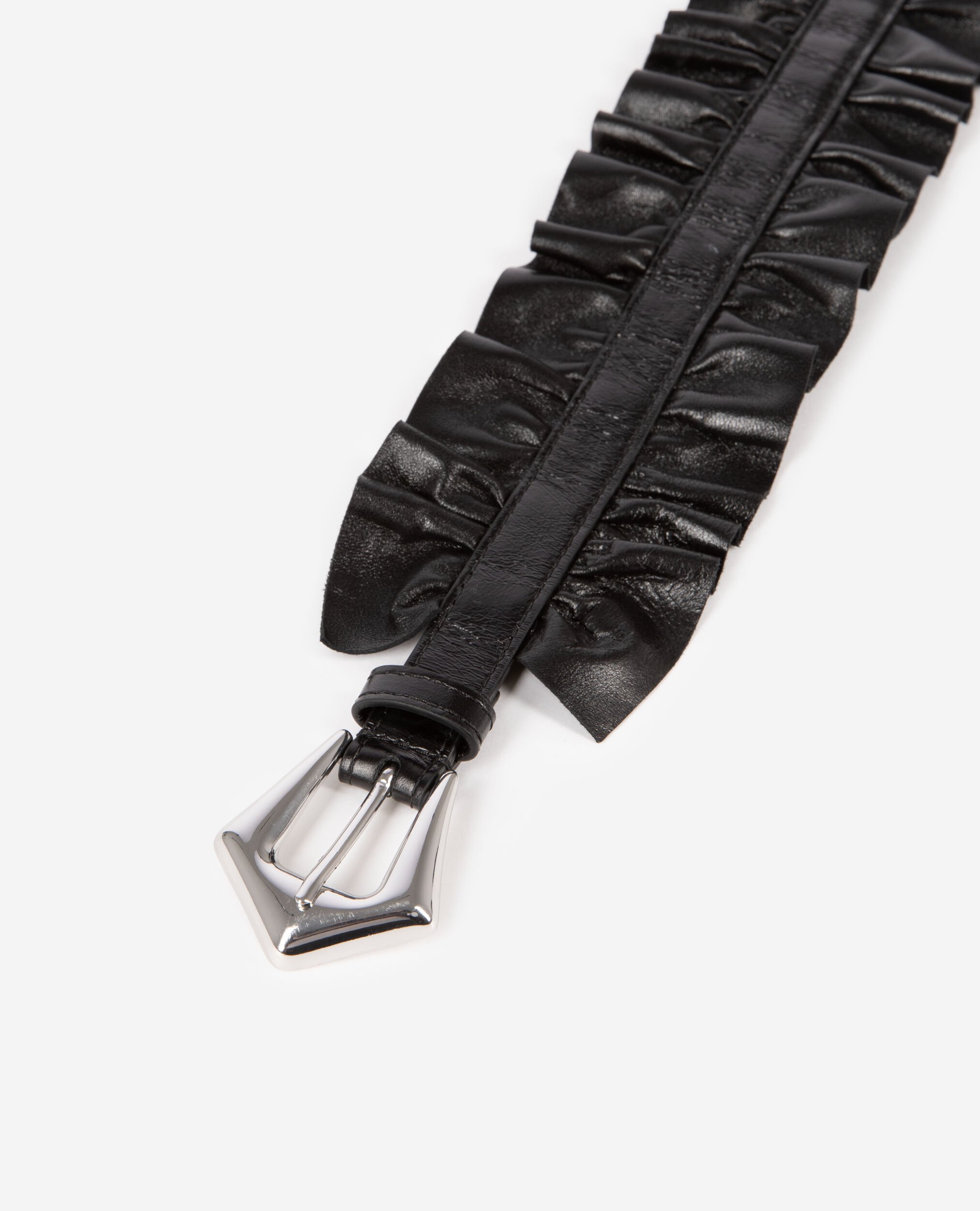 Breiter Gürtel mit Raffungen aus schwarzem Leder, BLACK, hi-res image number null