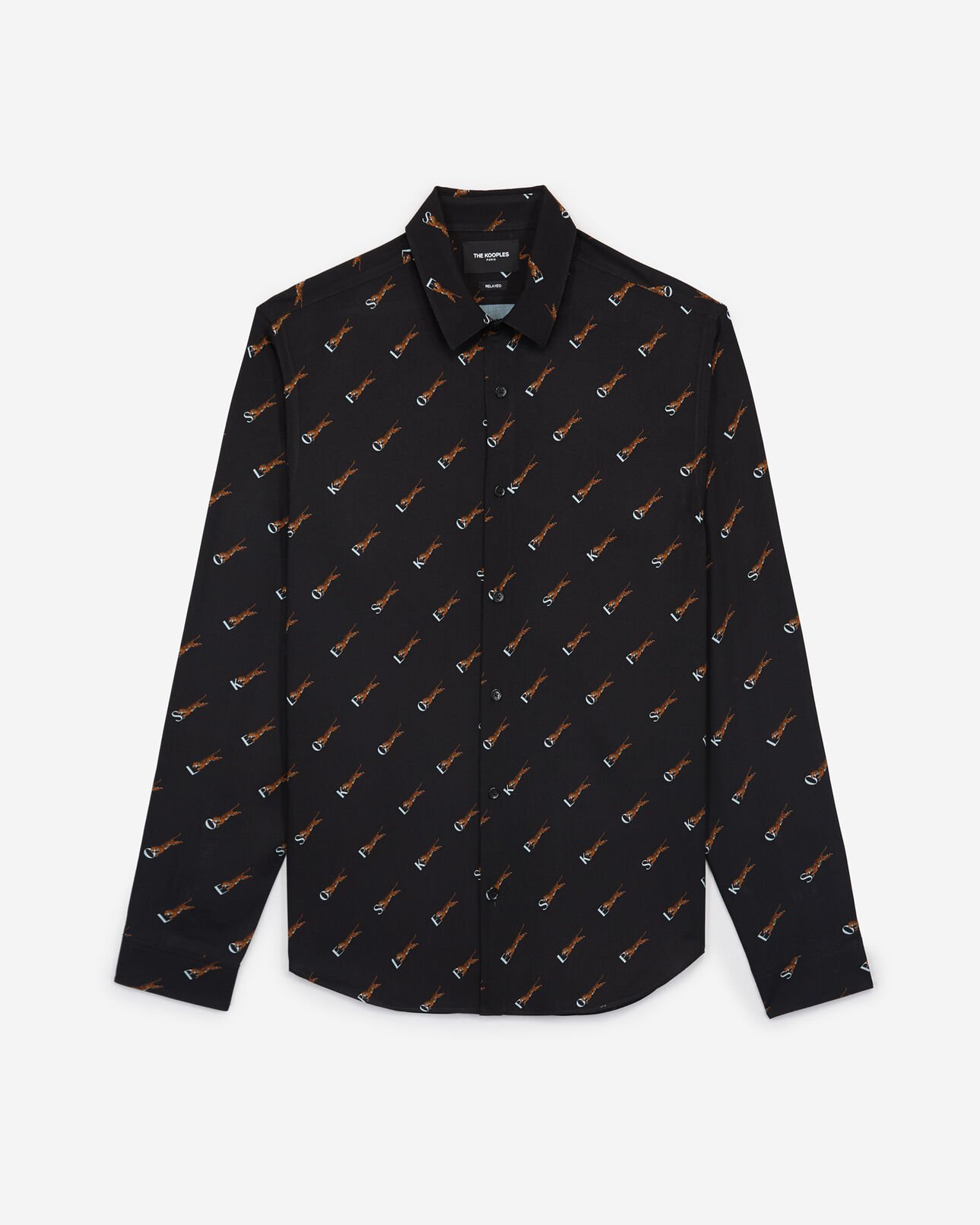 The Kooples MEN BLACK WHITE black printed shirt with the kooples logo
