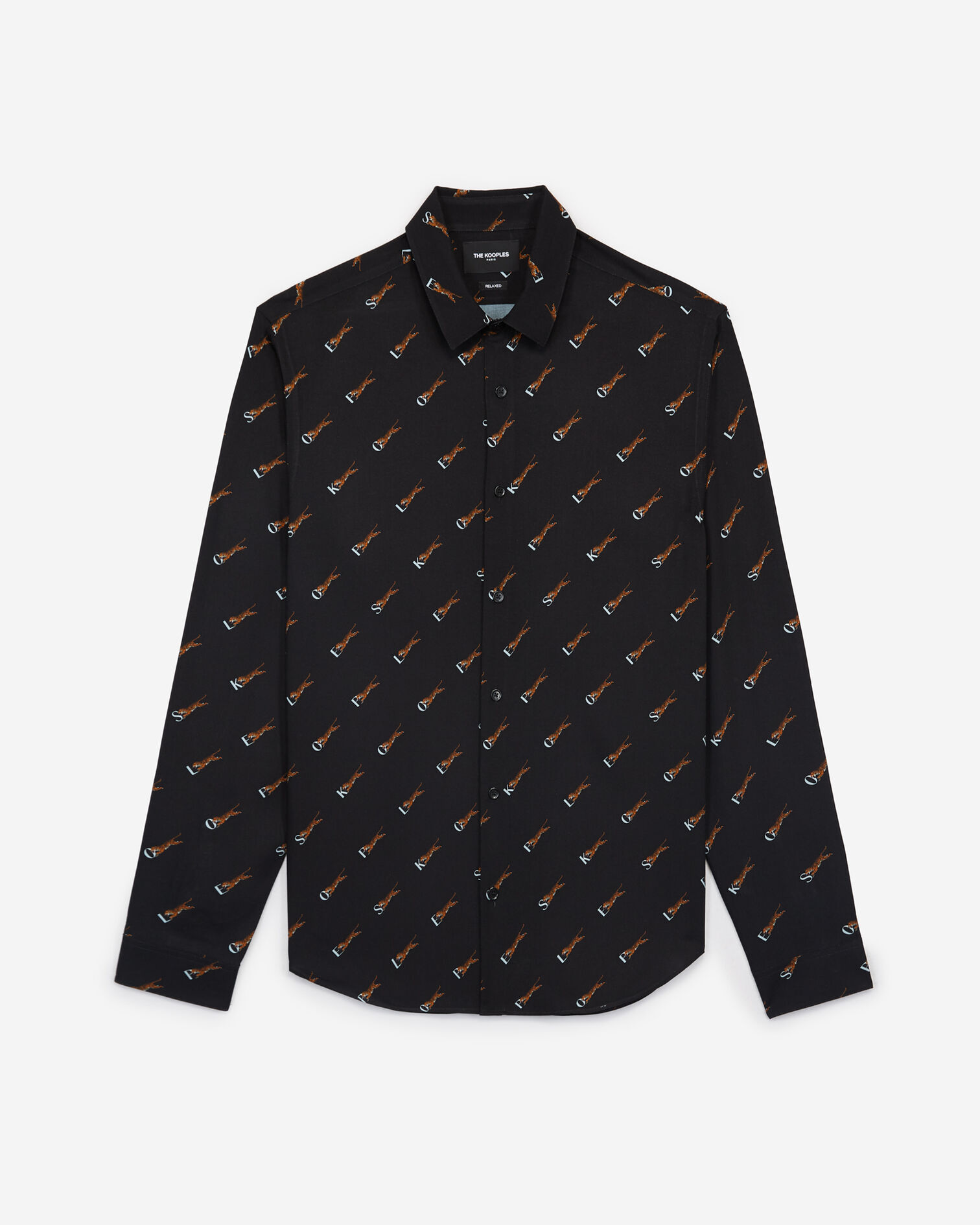 Black printed shirt with The Kooples logo, BLACK WHITE, hi-res image number null