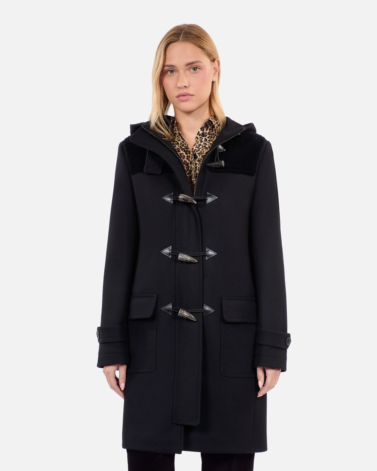 The Kooples WOMEN BLACK black hooded pea coat