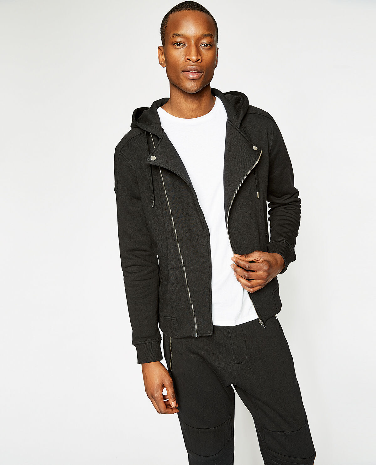 Black fleece biker sweatshirt