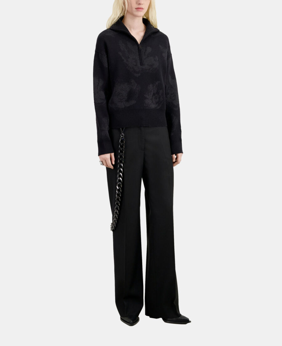 black wool-blend sweater with silver details