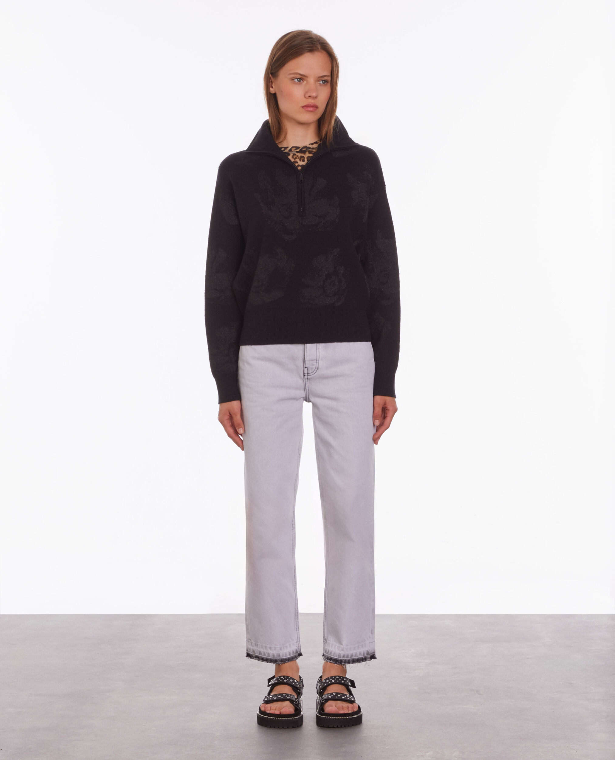 Black wool-blend sweater with silver details, BLACK/BLACK, hi-res image number null