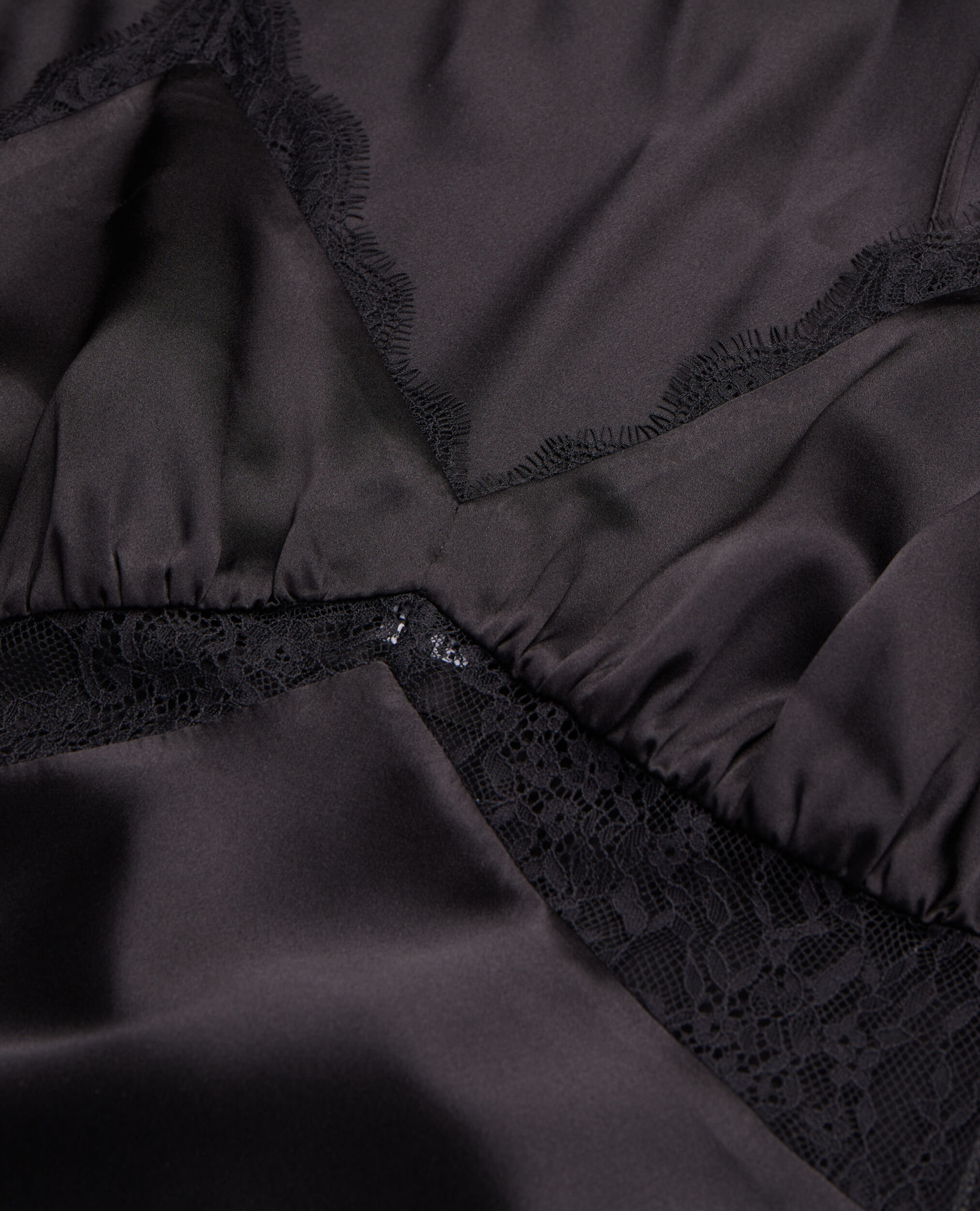 Robe nuisette courte noire en soie, BLACK, hi-res image number null