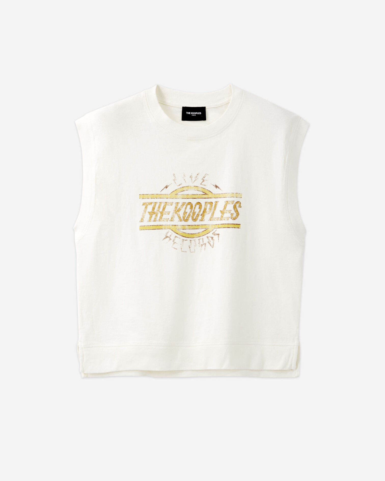 Sleeveless printed ecru cotton T-shirt, ECRU, hi-res image number null